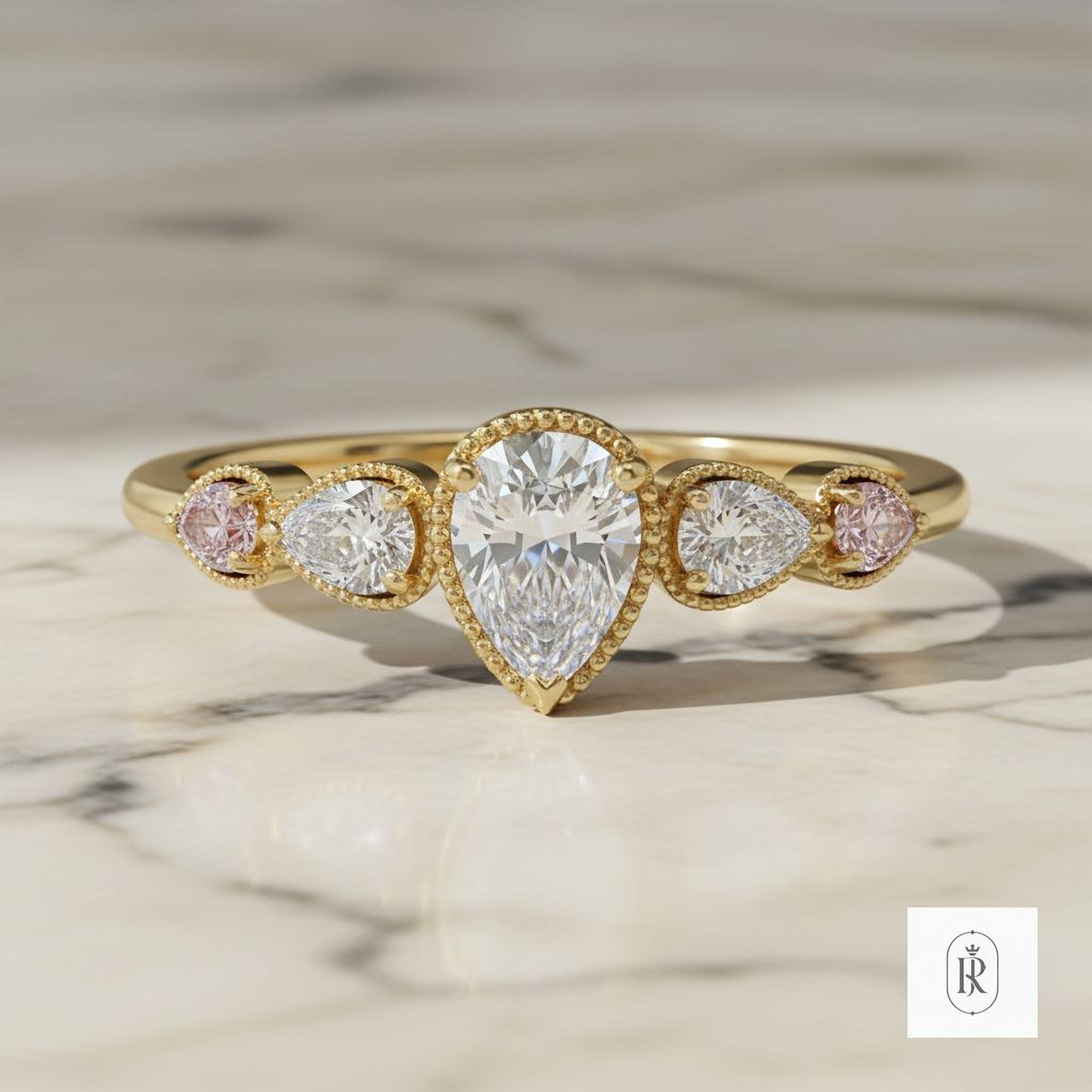 Fancy Pink Pear Diamond Ring - Lab Grown, 14K Gold — View 1 of custom handcrafted Lab Diamond jewellery in 14K White Gold