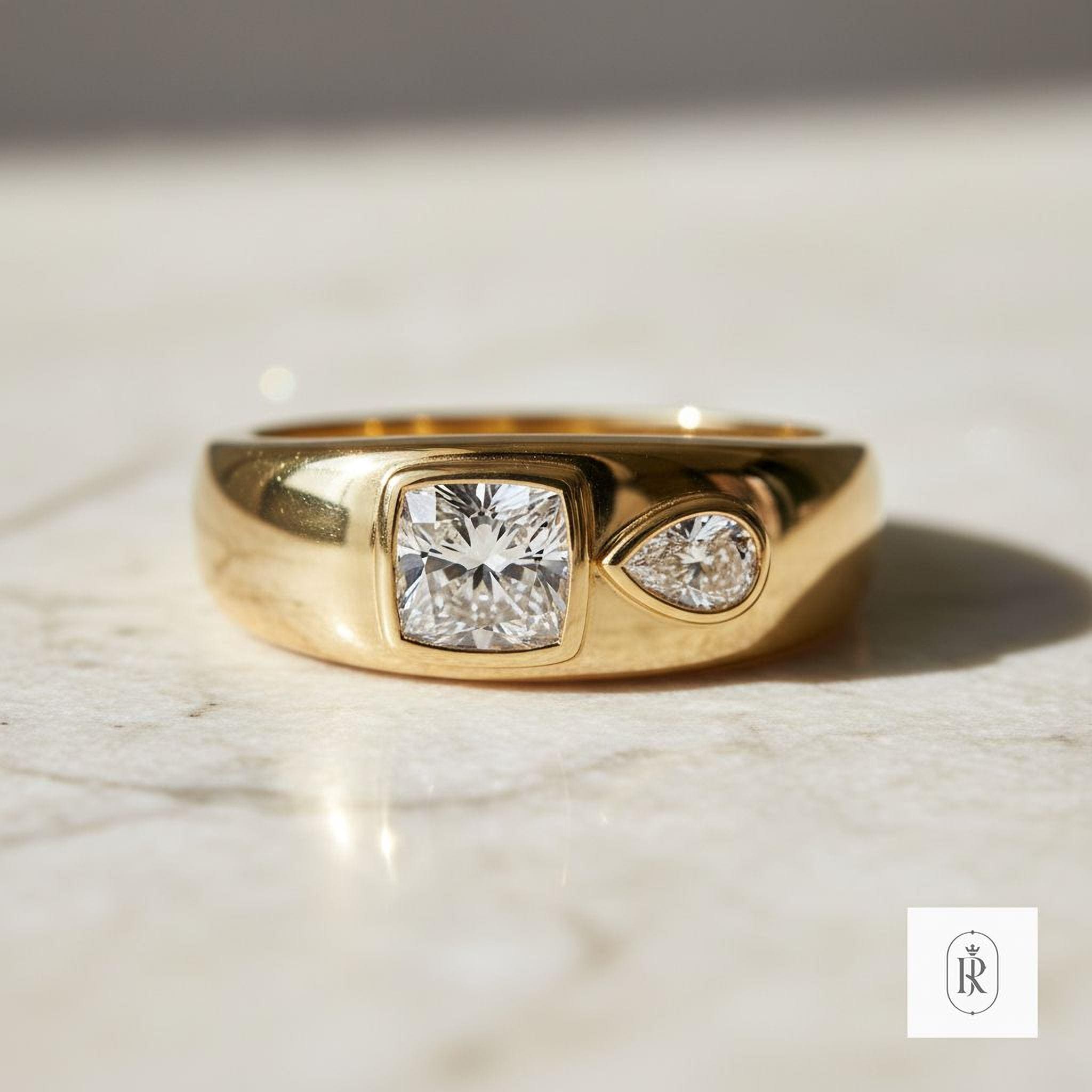Pear Cut Diamond Ring: Fancy Champagne Color - 14K Solid Gold — View 1 of custom handcrafted Lab Diamond jewellery in 14K White Gold
