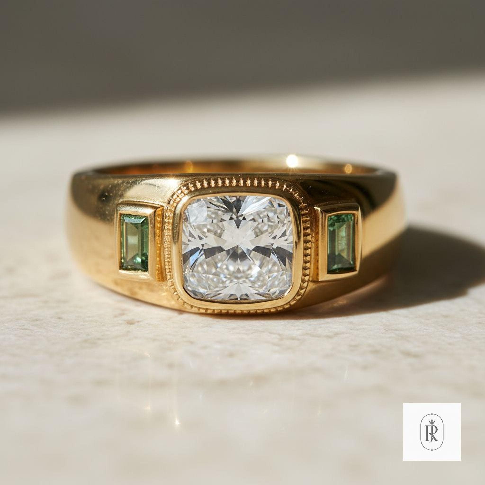 Green Emerald Cut Lab Diamond Ring (14K Solid Gold, Sustainable)