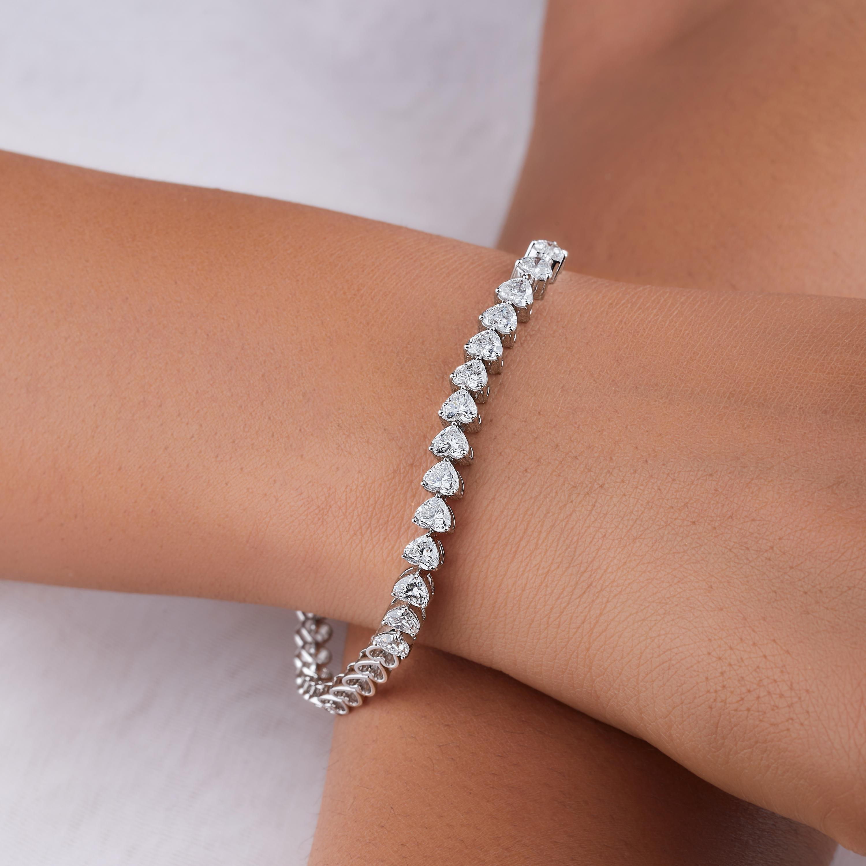 3.530ct Heart Lab Diamond Tennis Bracelet 14K White Gold | Prong Set Handmade Luxury — View 1 of custom handcrafted Lab Diamond jewellery in 14K White Gold