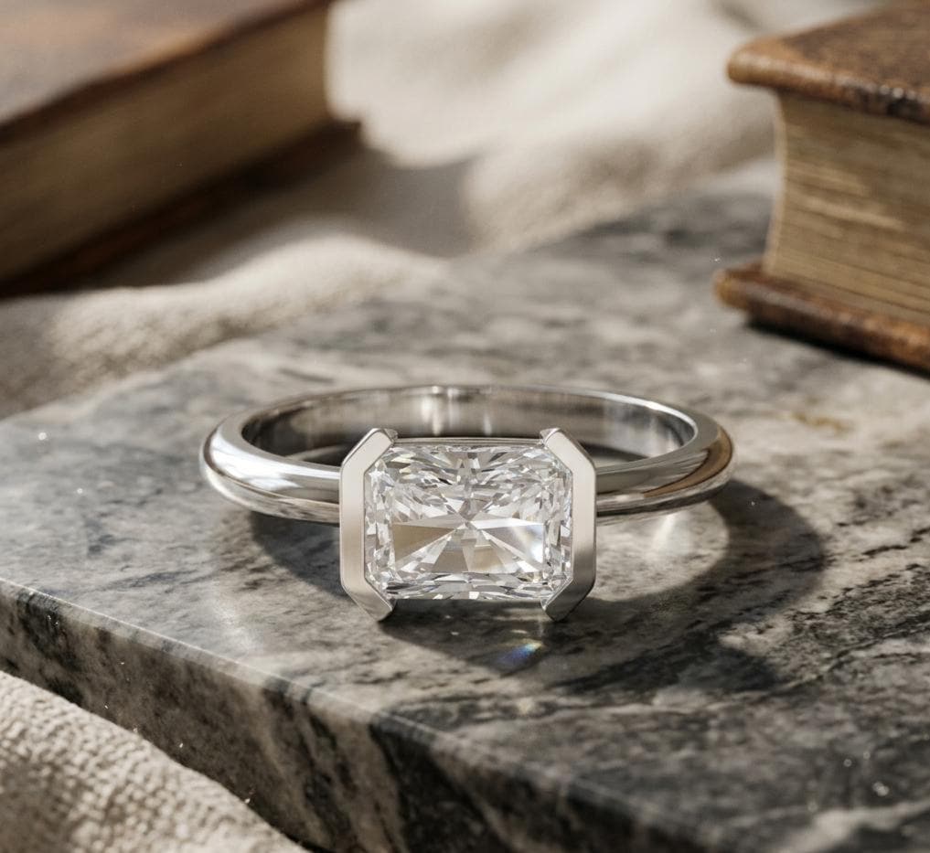 1.10ct Radiant Lab Diamond Engagement Ring | 14K White Gold Tension Set Solitaire — View 1 of custom handcrafted Lab Diamond jewellery in 14K White Gold