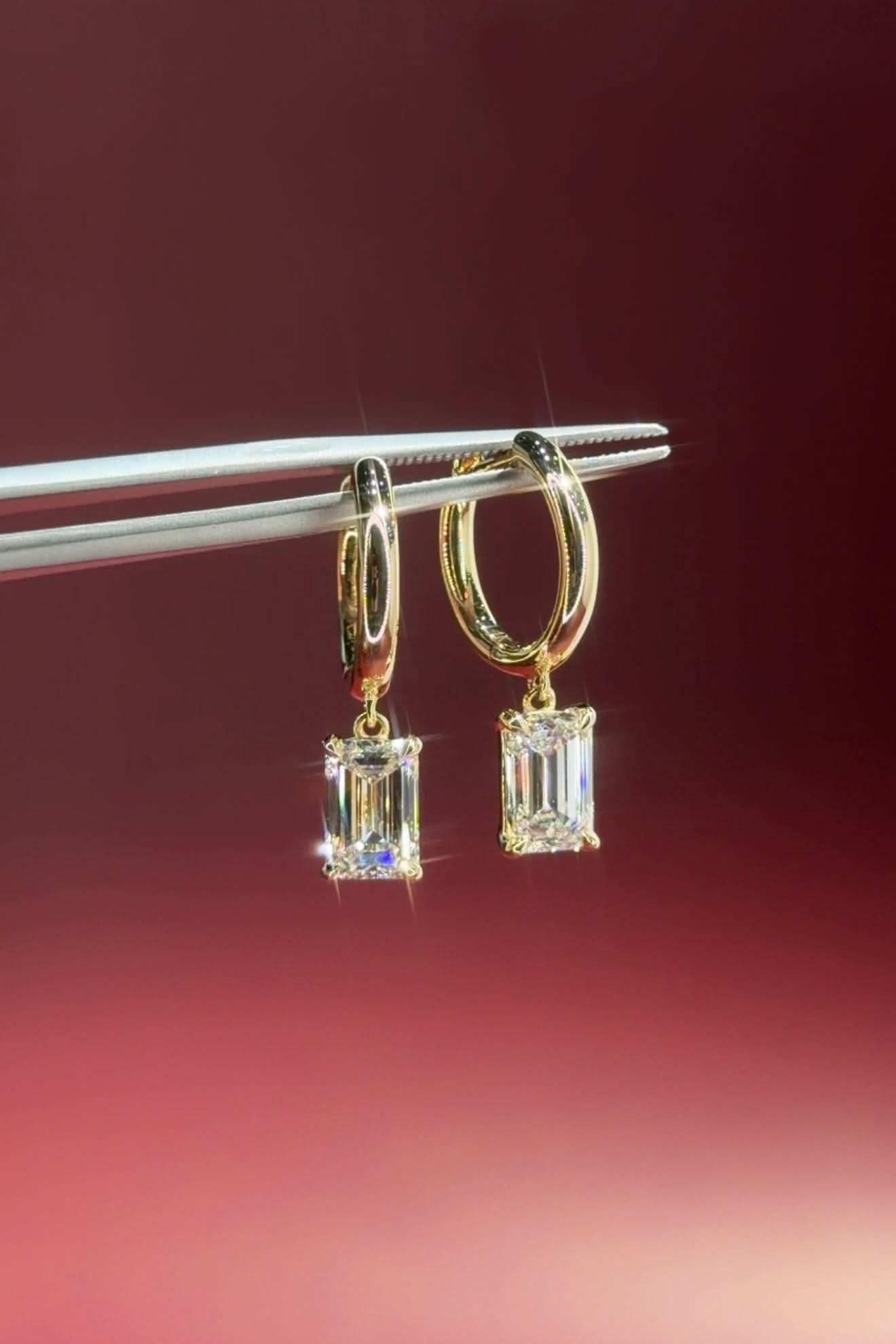 2.2ct Emerald Drop High Polish Hoops Yellow Gold