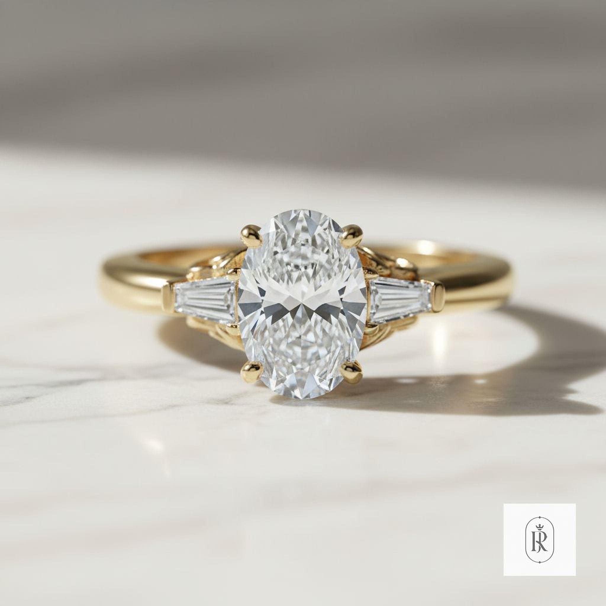Oval Lab Diamond Engagement Ring - 14K Gold, Simple Design — View 1 of custom handcrafted Lab Diamond jewellery in 14K White Gold