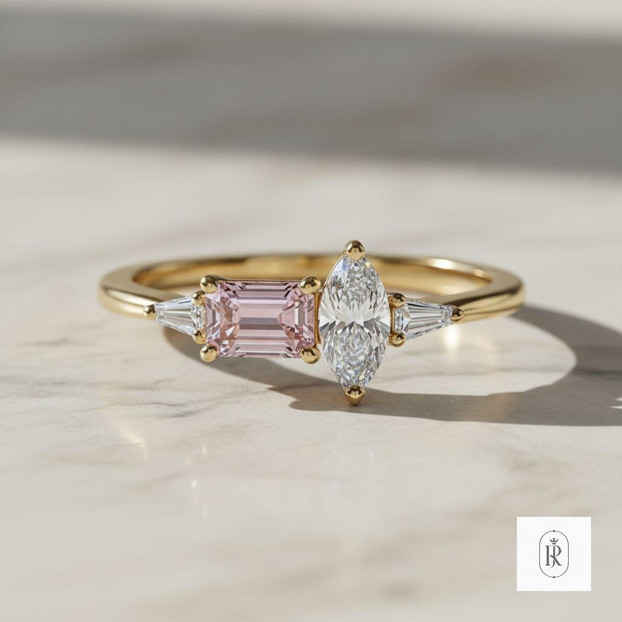 Fancy Pink Emerald Cut Ring: Lab Diamond, 14K Gold — View 1 of custom handcrafted Lab Diamond jewellery in 14K White Gold