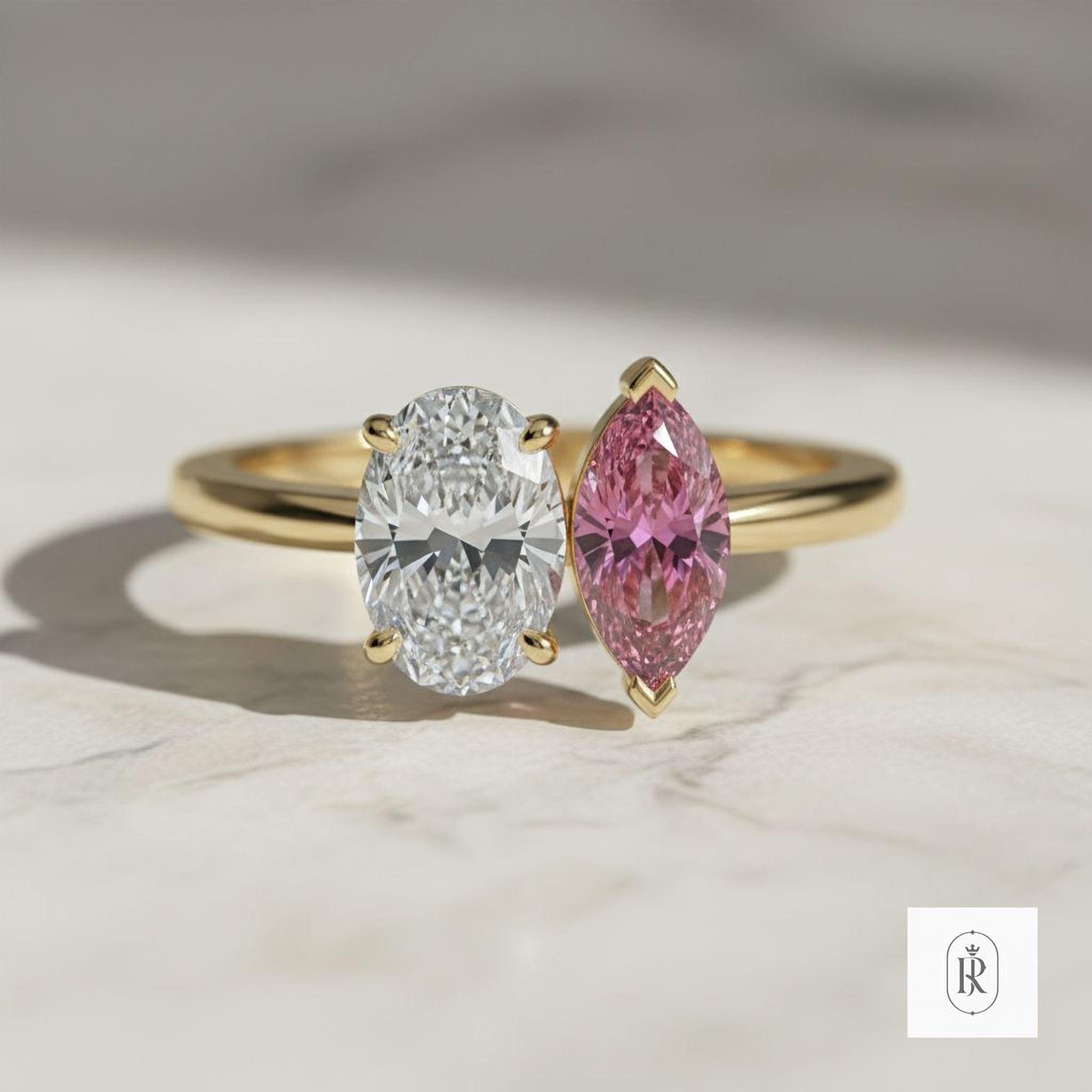 Marquise Pink Diamond Ring: Lab Grown, 14K Gold (Custom Sizes) — View 1 of custom handcrafted Lab Diamond jewellery in 14K White Gold