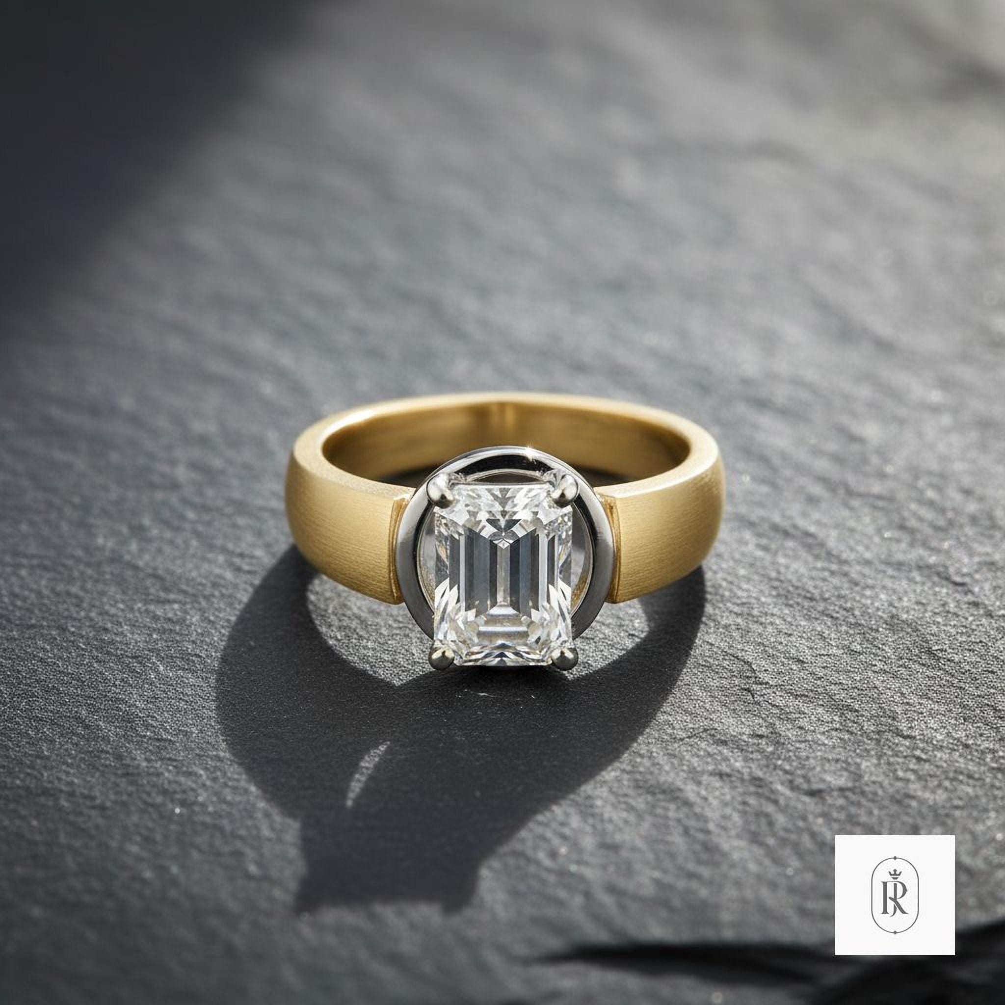 Engagement Ring: Emerald Cut Lab Diamond - Two Tone 14K Gold — View 1 of custom handcrafted Lab Diamond jewellery in 14K White Gold