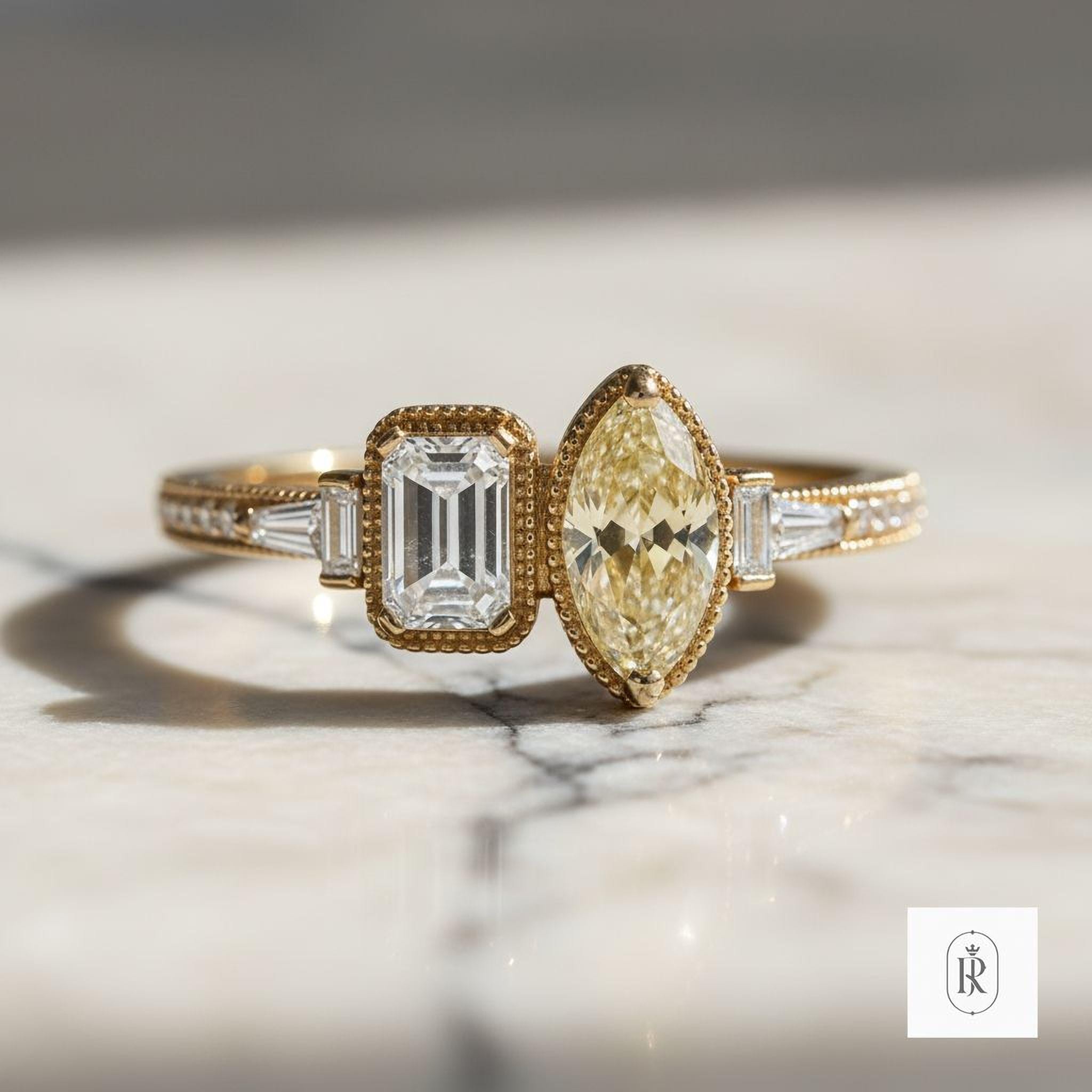 Marquise Lab Grown Diamond Ring: Fancy Yellow, 14K Gold (2ct) — View 1 of custom handcrafted Lab Diamond jewellery in 14K White Gold