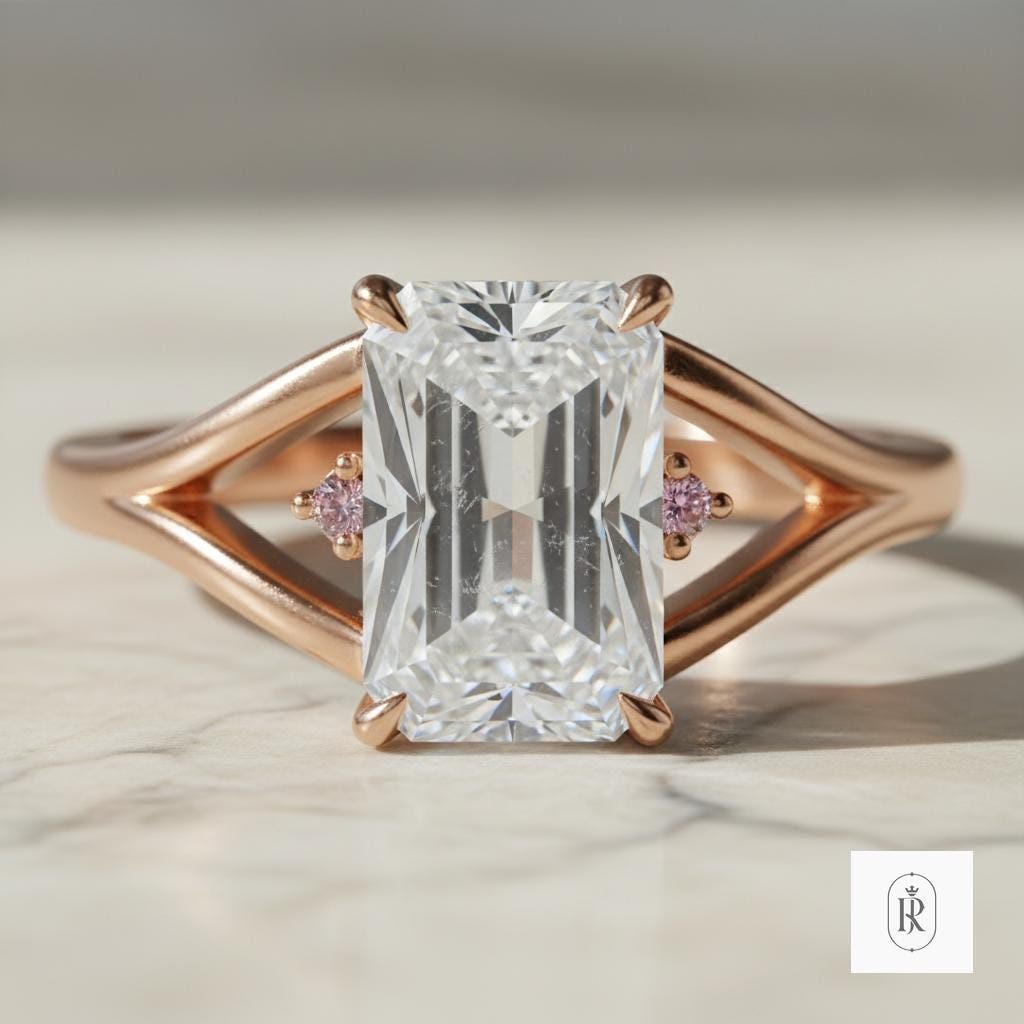 Engagement Ring: Radiant Moissanite - 14K Solid Gold — View 1 of custom handcrafted Lab Diamond jewellery in 14K White Gold