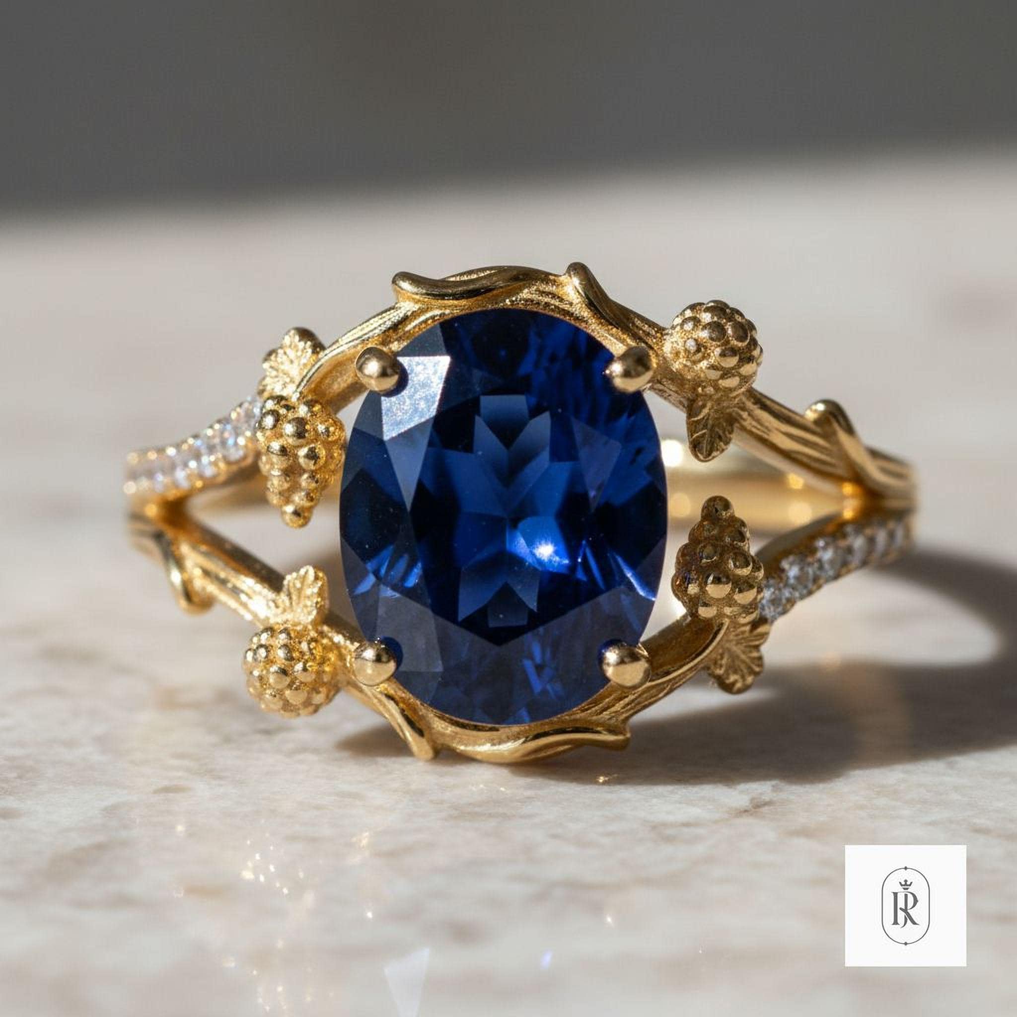 Lab-Grown Sapphire Ring, Oval Blue, 14K Gold (1.10ct, Solitaire) — View 1 of custom handcrafted Sapphire jewellery in 14K White Gold
