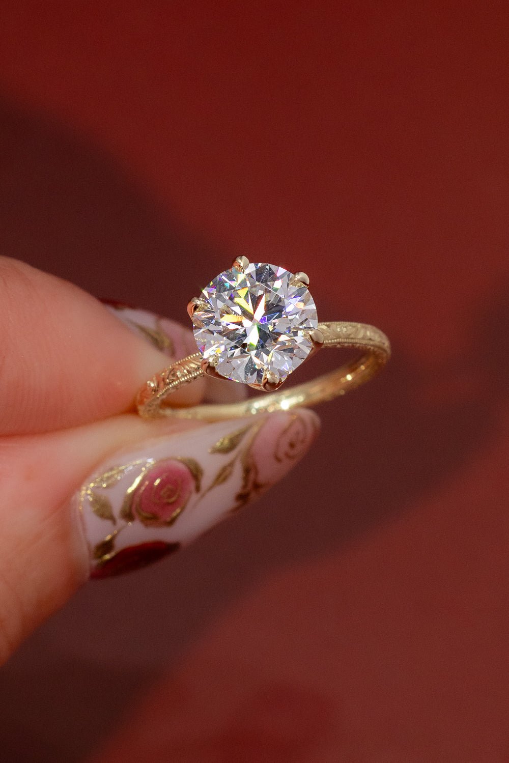 3.01ct D-VS1 Round Lab Diamond Hand Engraved Caraline