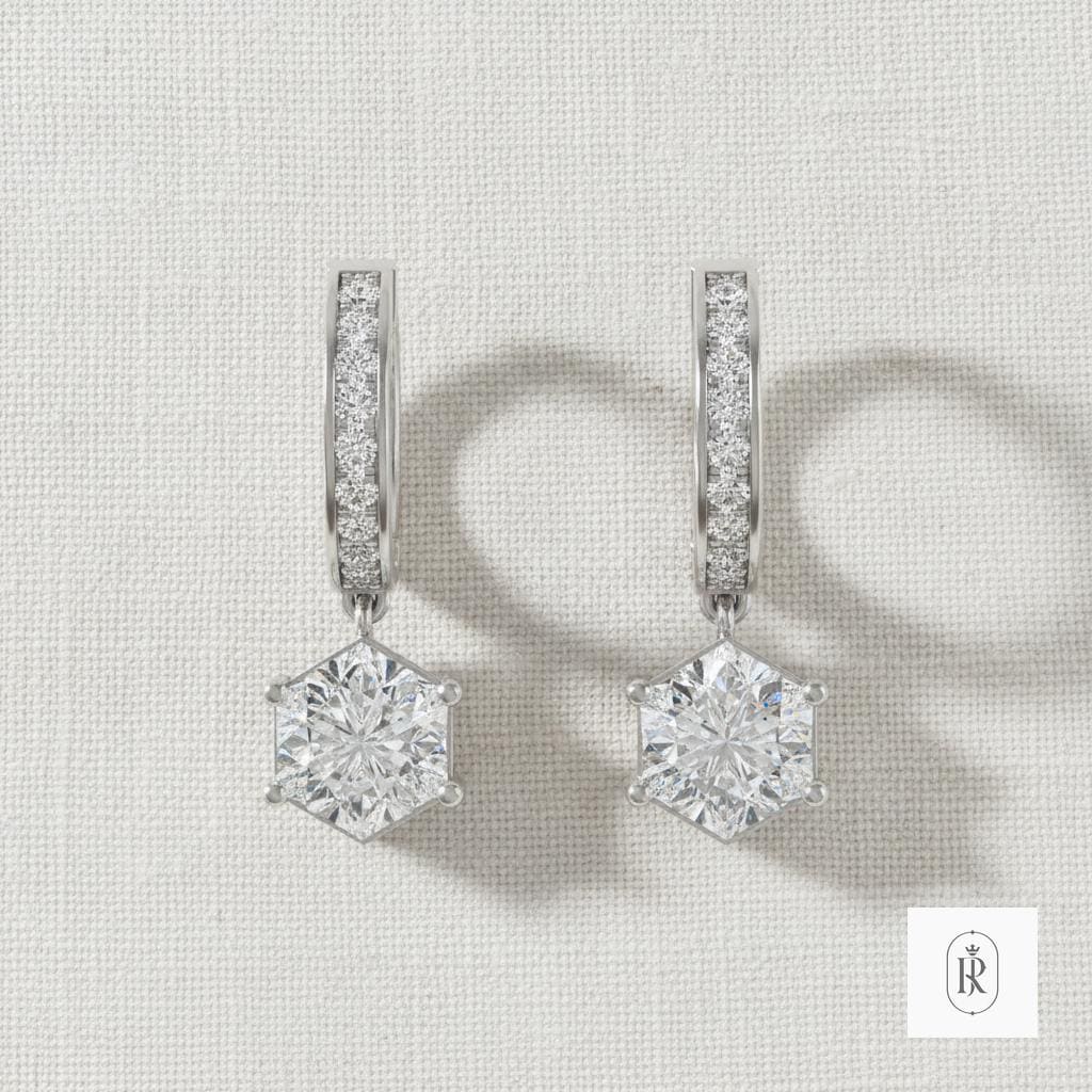 2.23ct Hexagon Lab Diamond Hoop Earrings | 14K White Gold, Prong Set — View 1 of custom handcrafted Lab Diamond jewellery in 14K White Gold