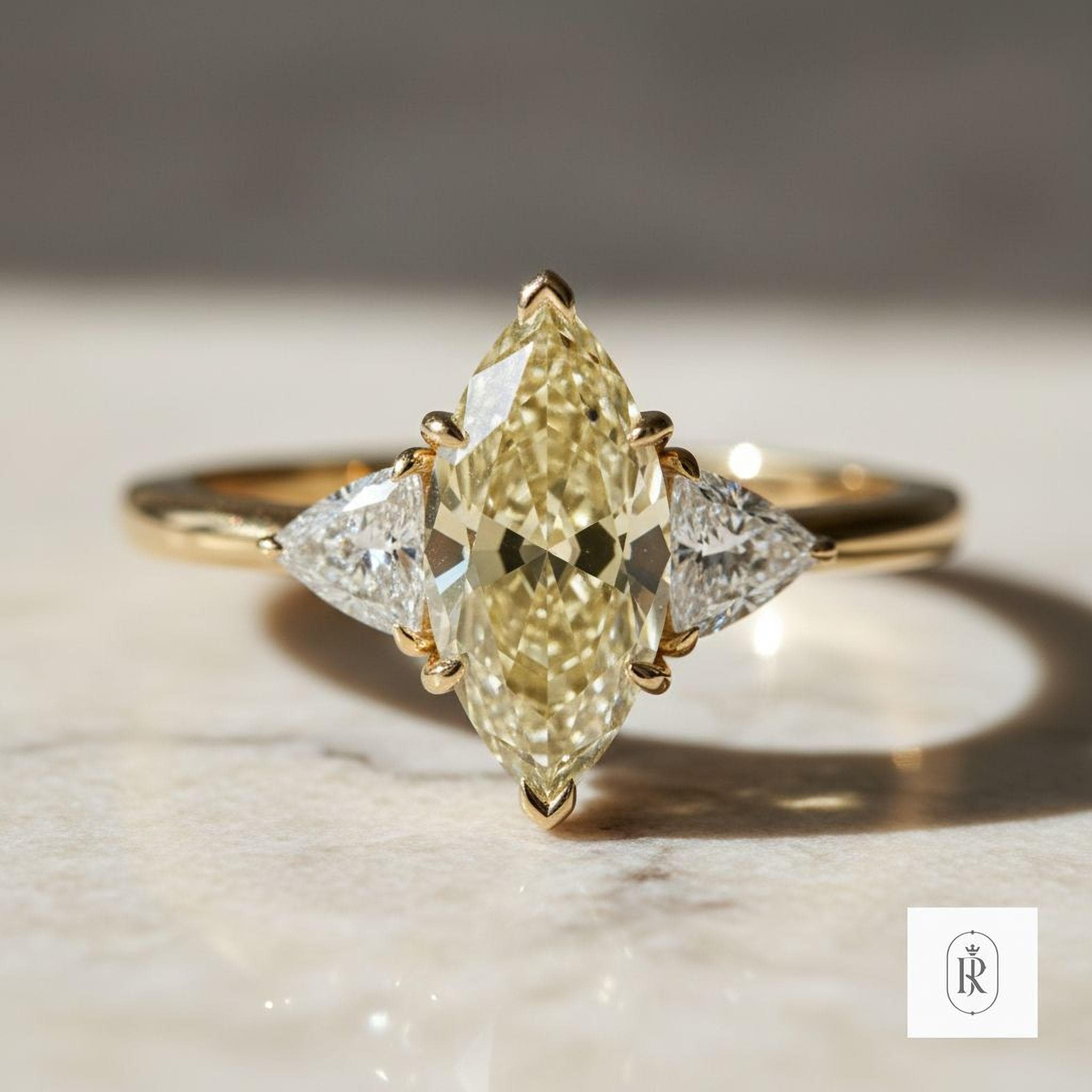 Marquise Engagement Ring: Fancy Yellow Lab Diamond (14K Gold) — View 1 of custom handcrafted Lab Diamond jewellery in 14K White Gold
