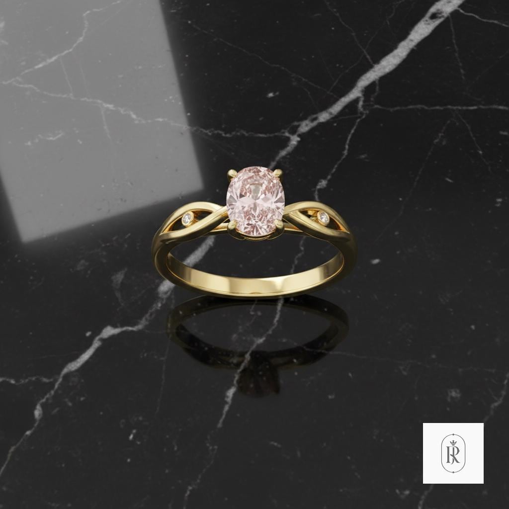Fancy Light Pink Oval Diamond Ring: 14K Solid Gold, 0.55ct — View 1 of custom handcrafted Lab Diamond jewellery in 14K White Gold