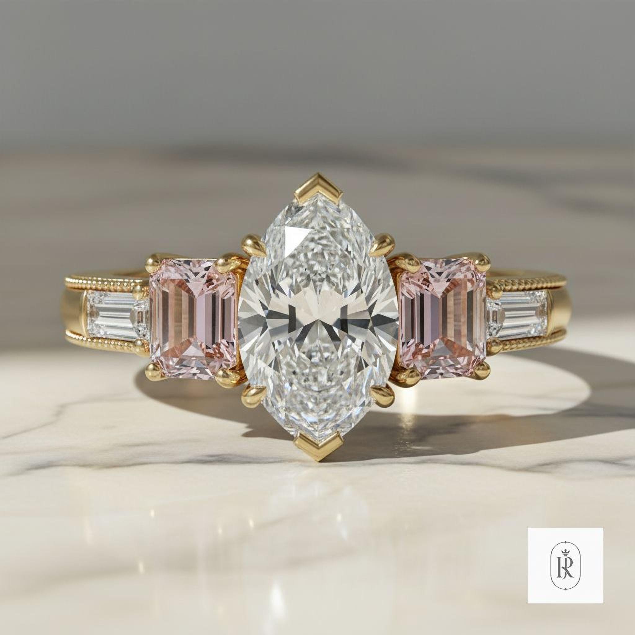 Fancy Pink Lab Diamond Ring - Oval Cut, 14K Solid Gold — View 1 of custom handcrafted Lab Diamond jewellery in 14K White Gold