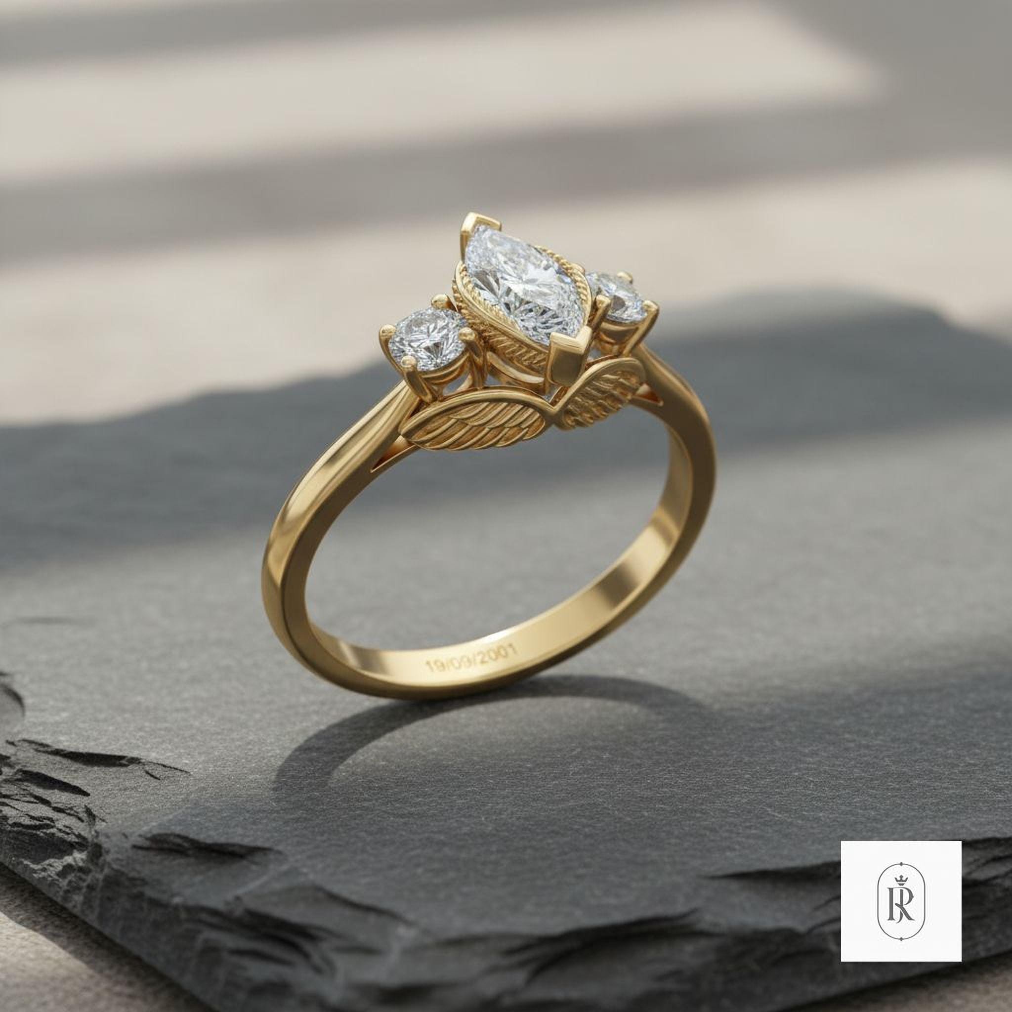 Marquise Lab Diamond Engagement Ring - 14K Solid Gold Band — View 1 of custom handcrafted Lab Diamond jewellery in 14K White Gold