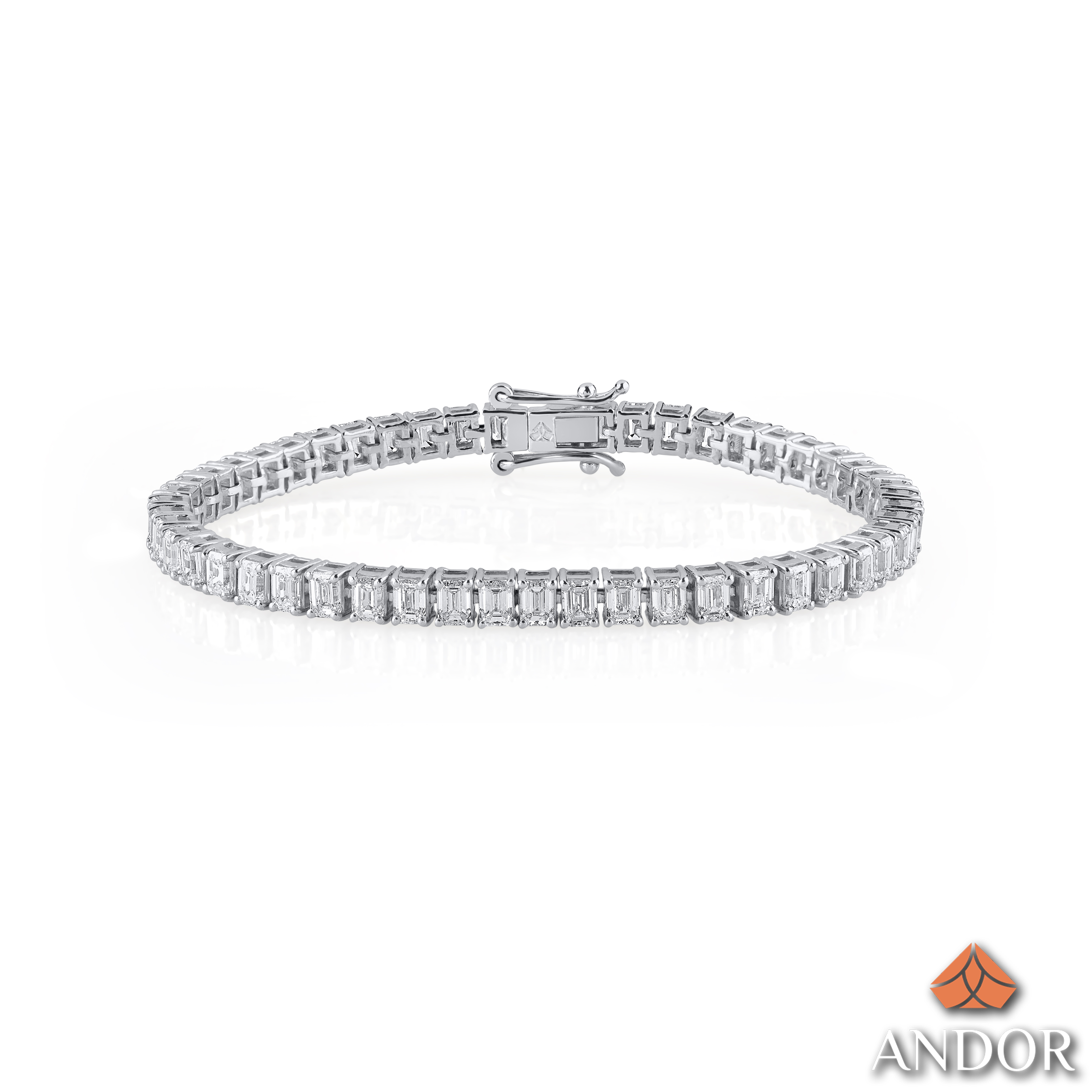 7.80ct Emerald Lab Diamond Tennis Bracelet 14K Solid Gold — View 1 of custom handcrafted Lab-Created Diamond jewellery in 14K White Gold