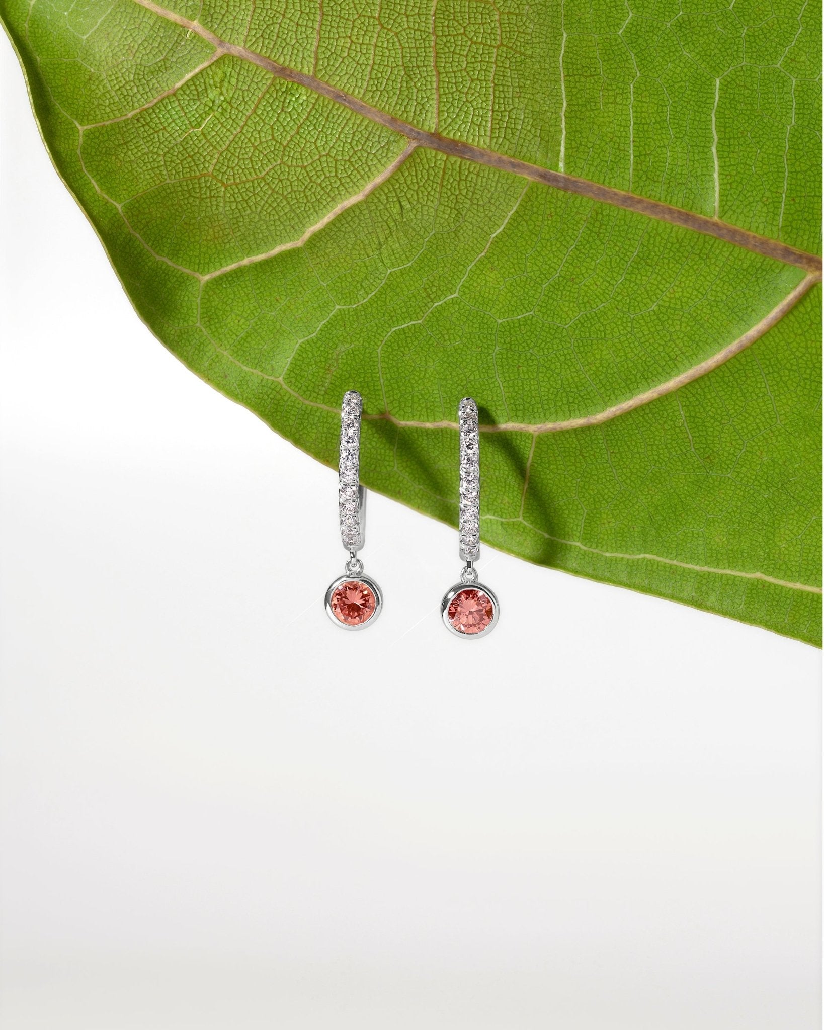 Pink Lab Diamond Dangle Hoops