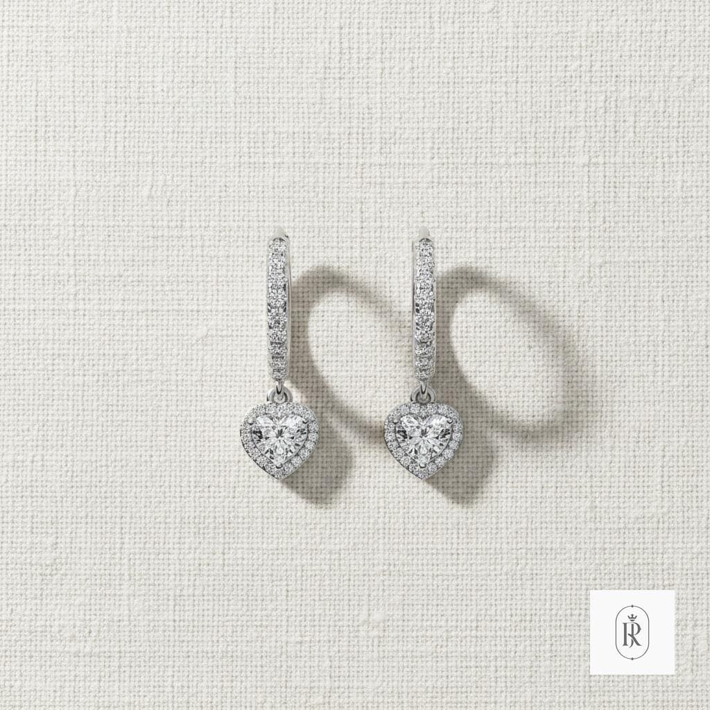1.38ct Heart Diamond Hoop Earrings | 14K White Gold, Prong Set, D-E-F Color VVS-VS Clarity — View 1 of custom handcrafted Lab Diamond jewellery in 14K White Gold