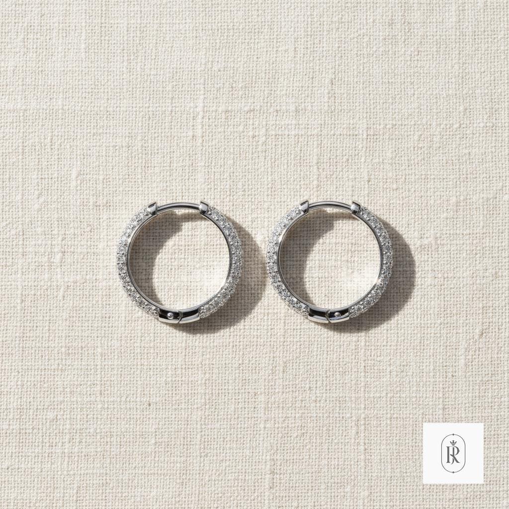 14K White Gold Triple Row Lab Grown Diamond Hoop Earrings