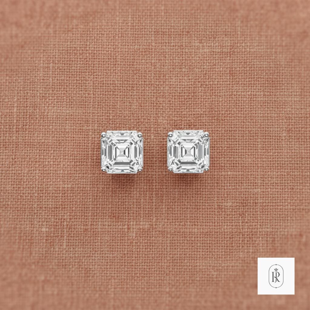 2.02ct Asscher Lab Diamond Stud Earrings | 14K White Gold Prong Set — View 1 of custom handcrafted Lab Diamond jewellery in 14K White Gold