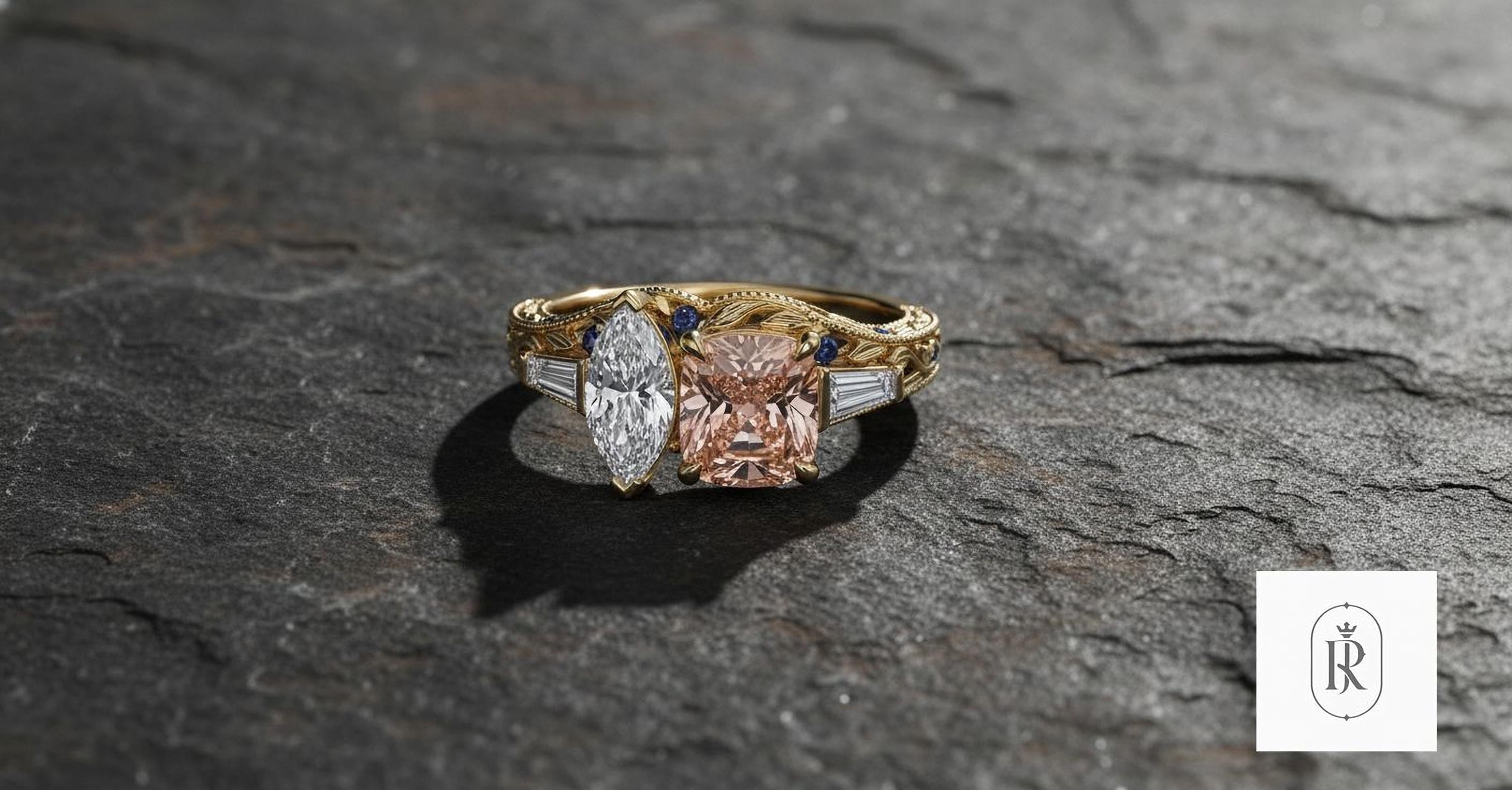 Cushion Cut Peach Diamond Ring: Lab Grown, 14K Gold (1.8ct) — View 1 of custom handcrafted Lab Diamond jewellery in 14K White Gold