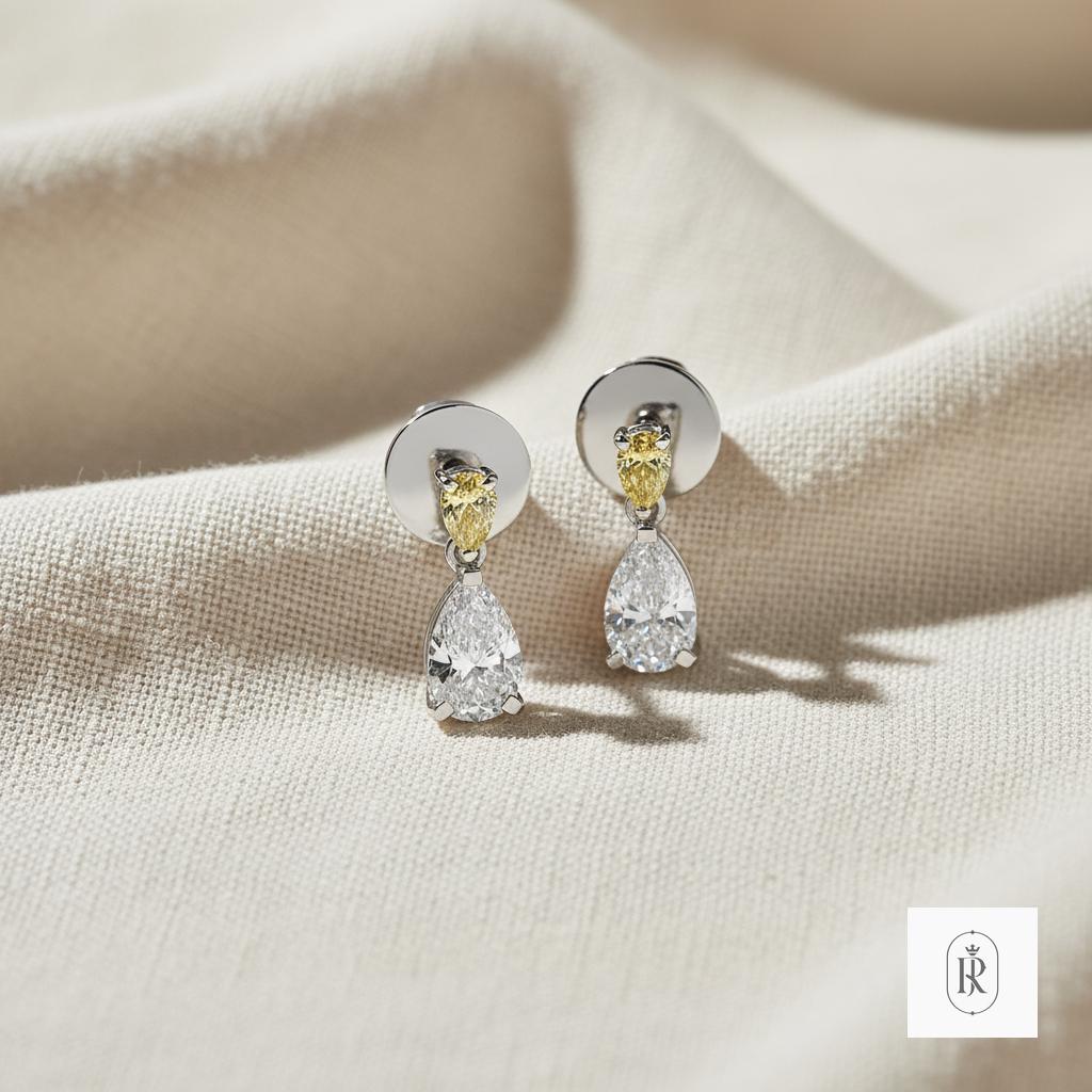 1.26ct Pear Lab Diamond Drop Earrings | 14K White Gold, Prong Set, VVS-VS Clarity — View 1 of custom handcrafted Lab Diamond jewellery in 14K White Gold