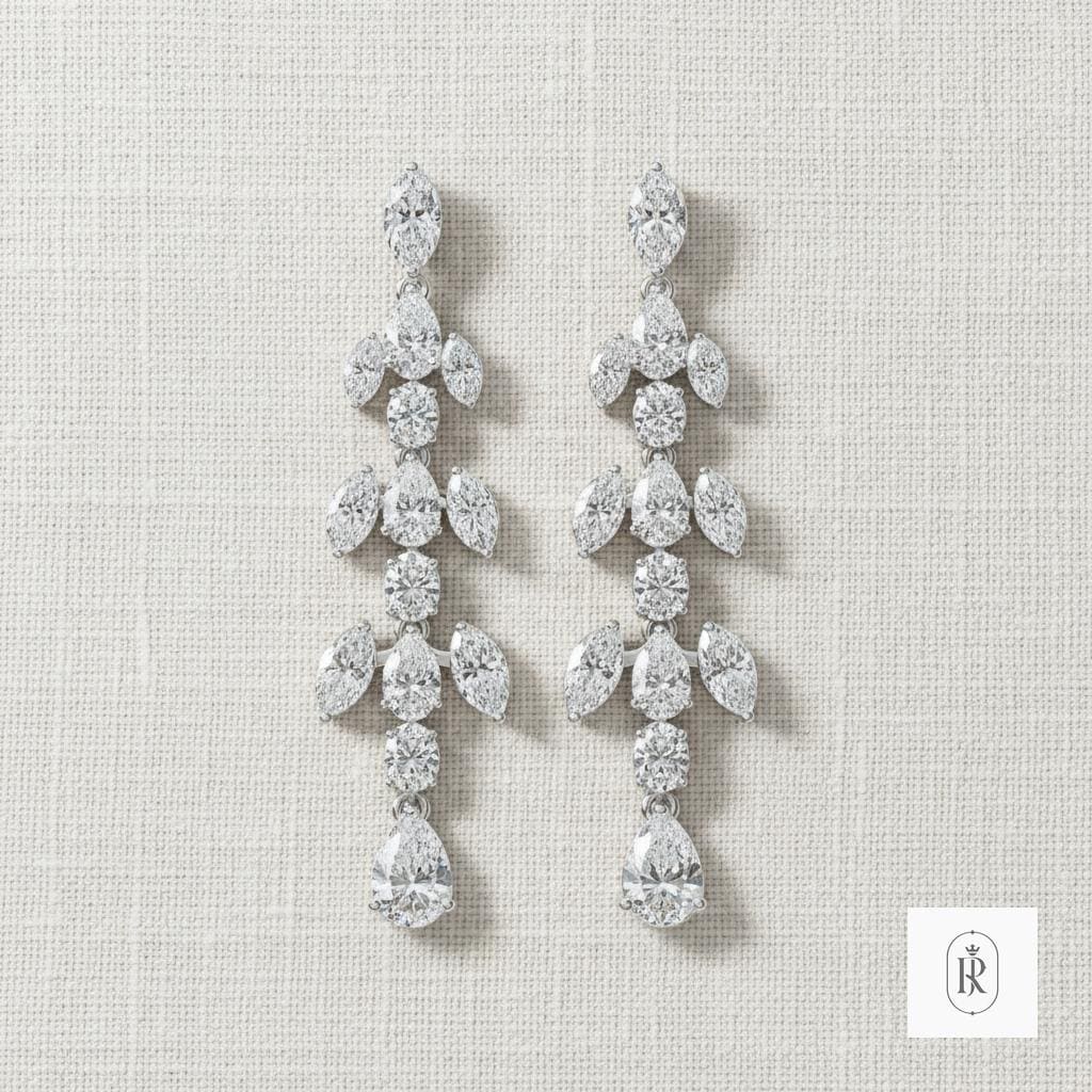 4.30ct Lab Diamond Dangle Earrings – 14K White Gold Marquise, Pear, Oval Stones — View 1 of custom handcrafted Lab Diamond jewellery in 14K White Gold