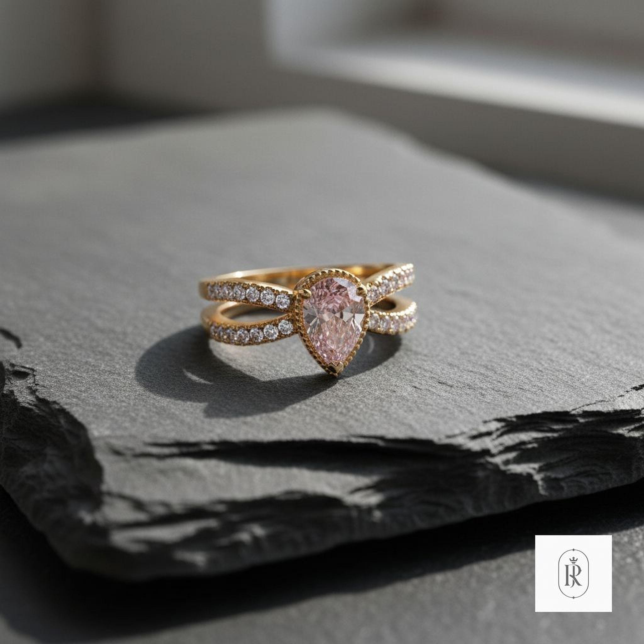 Fancy Pink Pear Diamond Ring - Lab-Grown, 14K Solid Gold — View 1 of custom handcrafted Lab Diamond jewellery in 14K White Gold