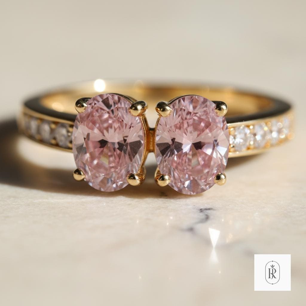 Lab Grown Pink Diamonds: Oval Cut Pair (0.50ct, VS1 Clarity) — View 1 of custom handcrafted Lab Diamond jewellery in 14K White Gold