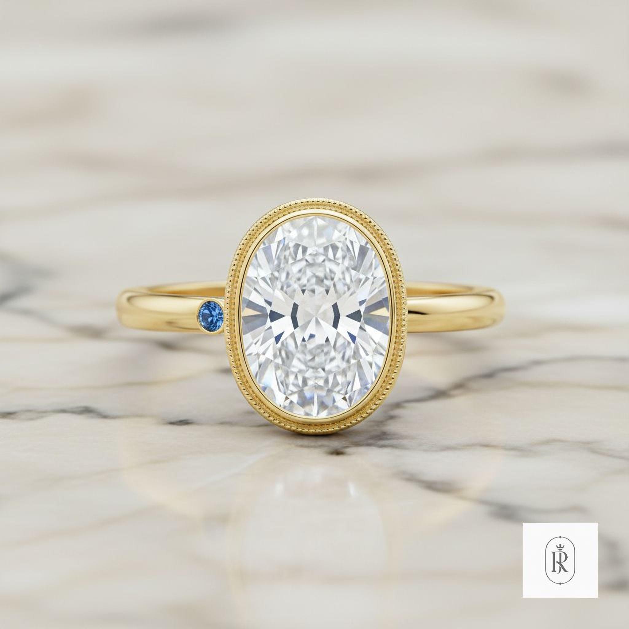 Lab Grown Oval Diamond Ring, 2ct 14K Gold (Minimalist Engagement Band) — View 1 of custom handcrafted Lab Diamond jewellery in 14K White Gold