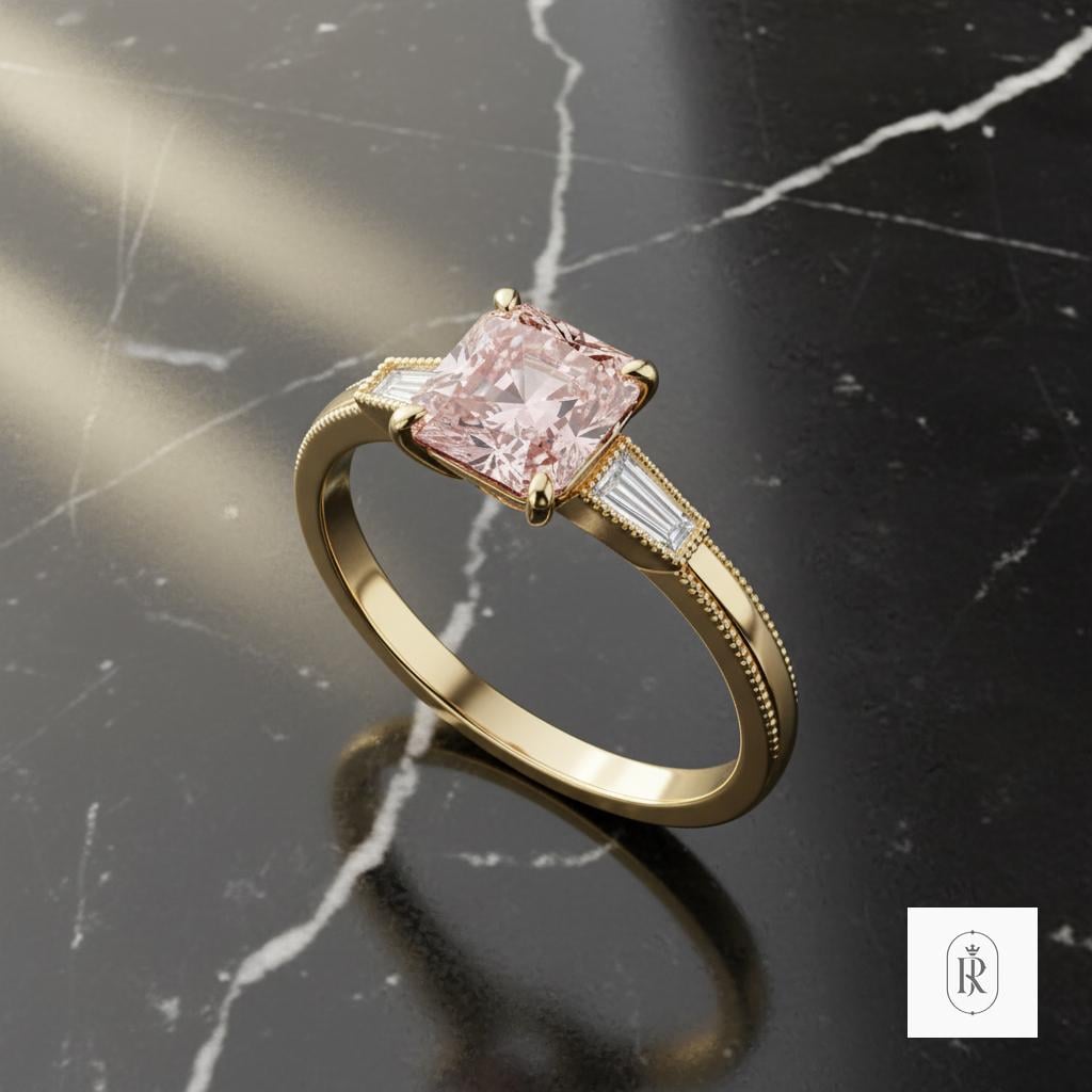 Pink Cushion Lab Diamond Ring - Fancy Intense 0.7ct, 14K Gold — View 1 of custom handcrafted Lab Diamond jewellery in 14K White Gold