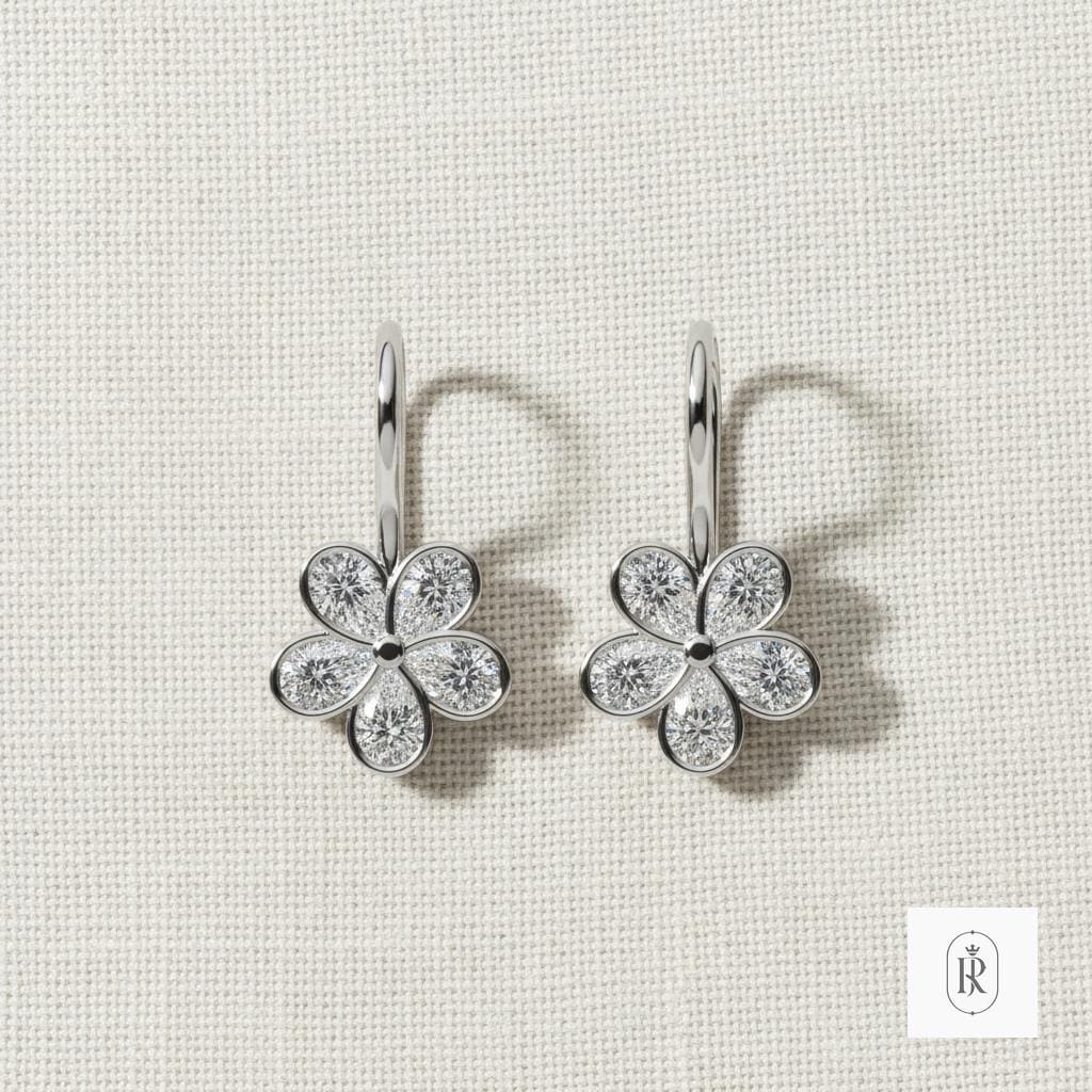 2.67ct Pear Lab Diamond Flower Earrings | 14K White Gold Prong Set Hoops — View 1 of custom handcrafted Lab Diamond jewellery in 14K White Gold