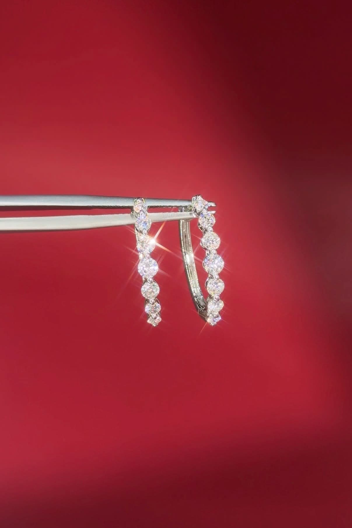 Graduating Floating Diamond Hoops White Gold