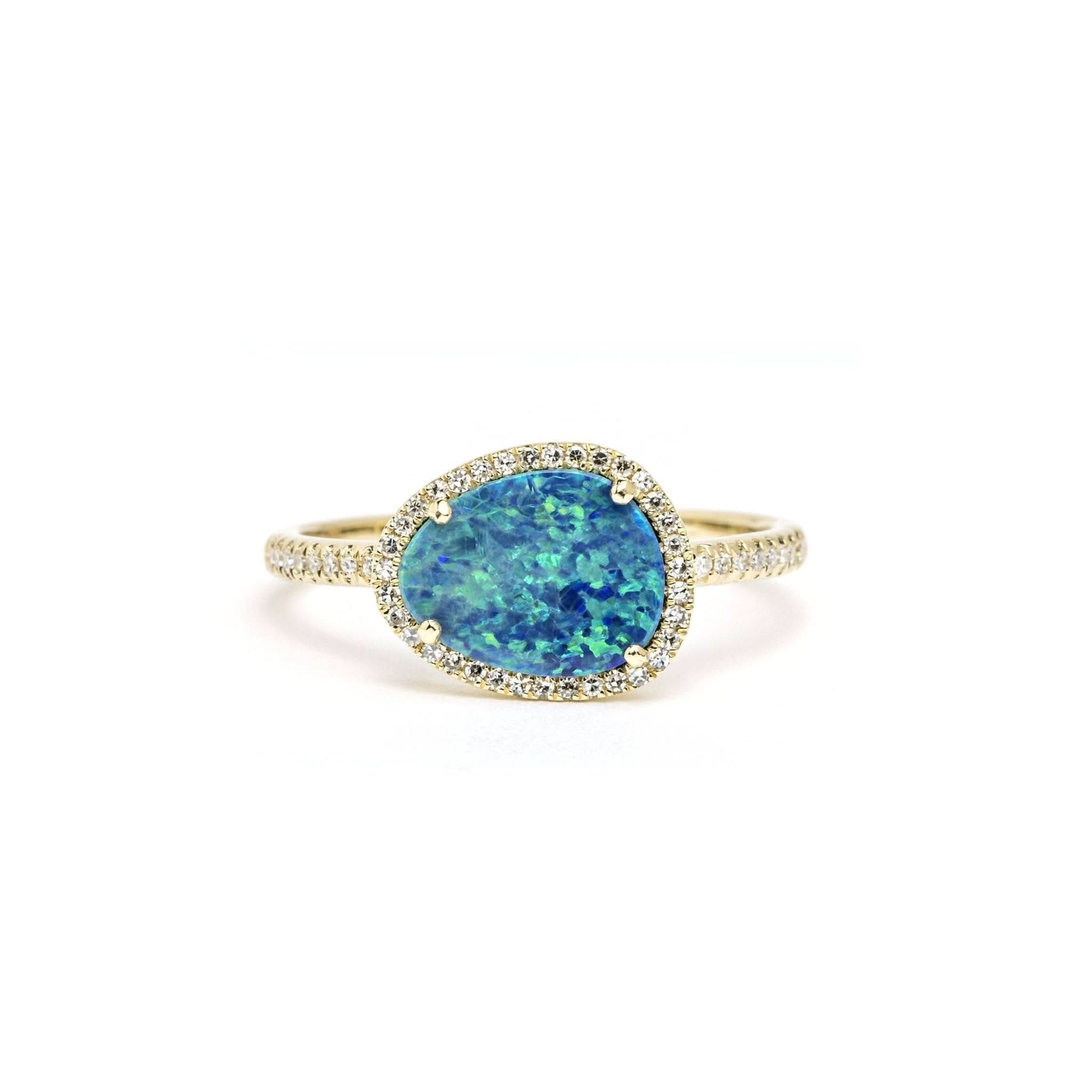 Freeform Black Opal & Diamond Halo Ring
