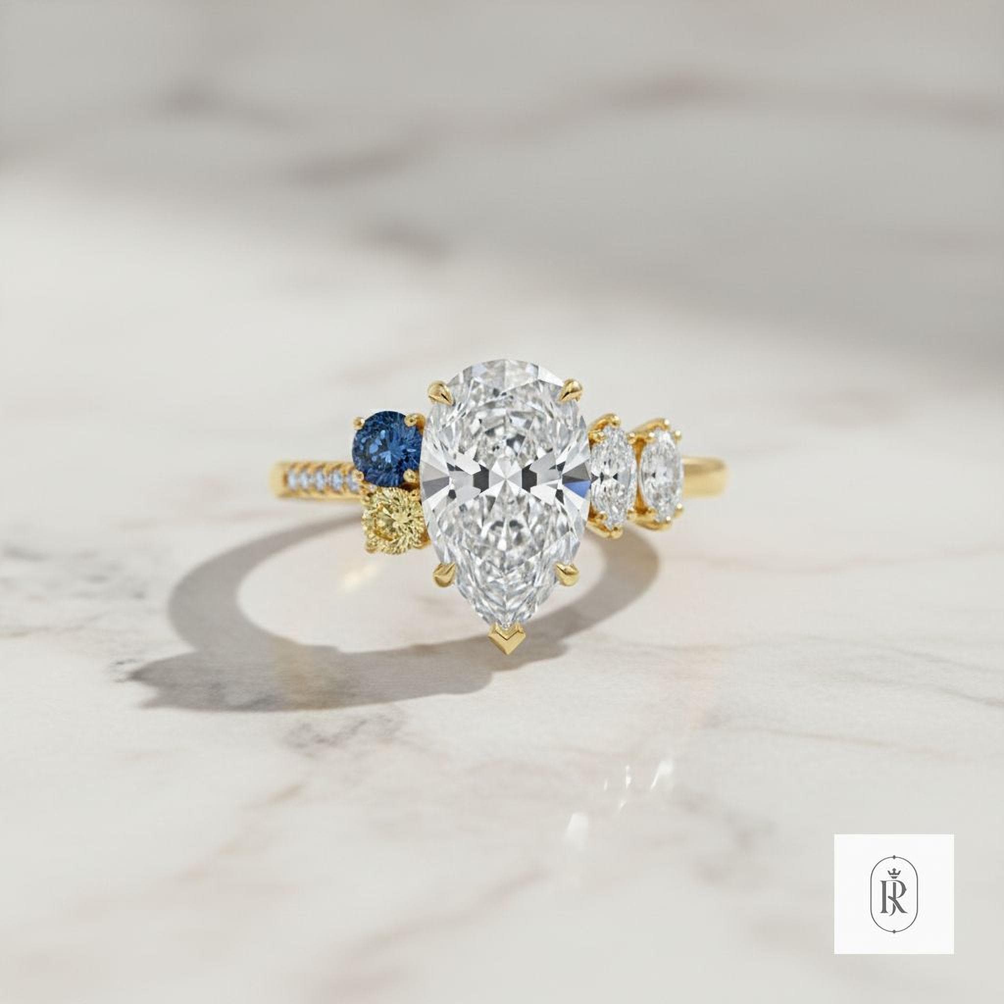 Fancy Blue Yellow Lab Diamond Ring: 14K Gold, Two Tone Engagement — View 1 of custom handcrafted Lab Diamond jewellery in 14K White Gold