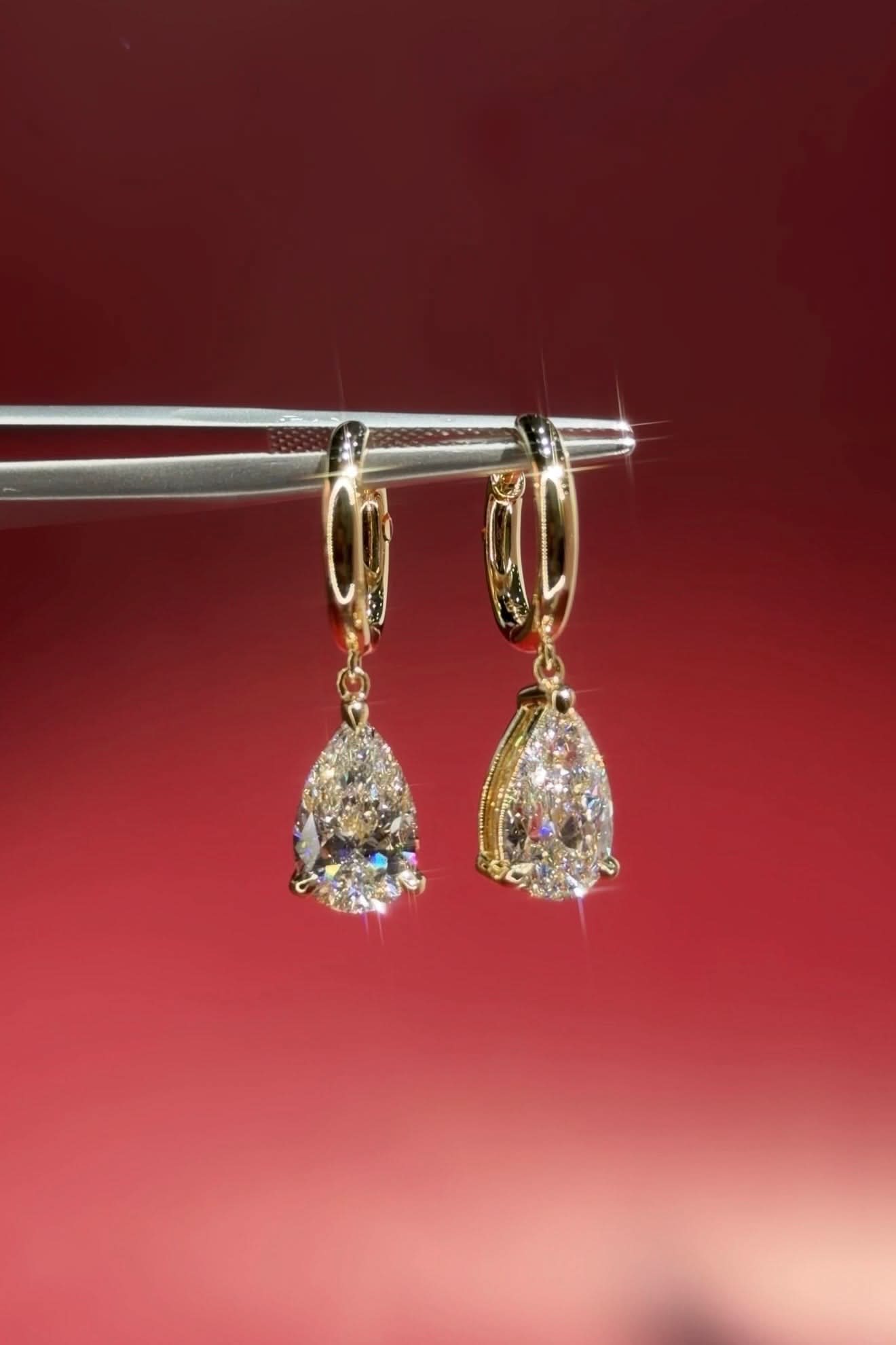 3.5ct Pear Drop High Polish Hoops Yellow Gold