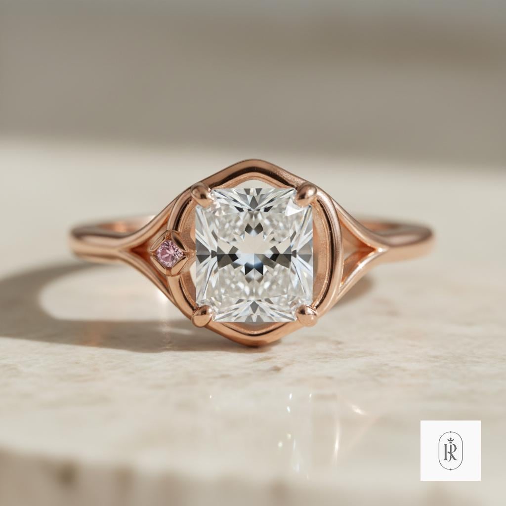 Radiant Cut Moissanite Ring, 14K Gold Minimalist Style (Women’s Size Options) — View 1 of custom handcrafted Lab Diamond jewellery in 14K White Gold
