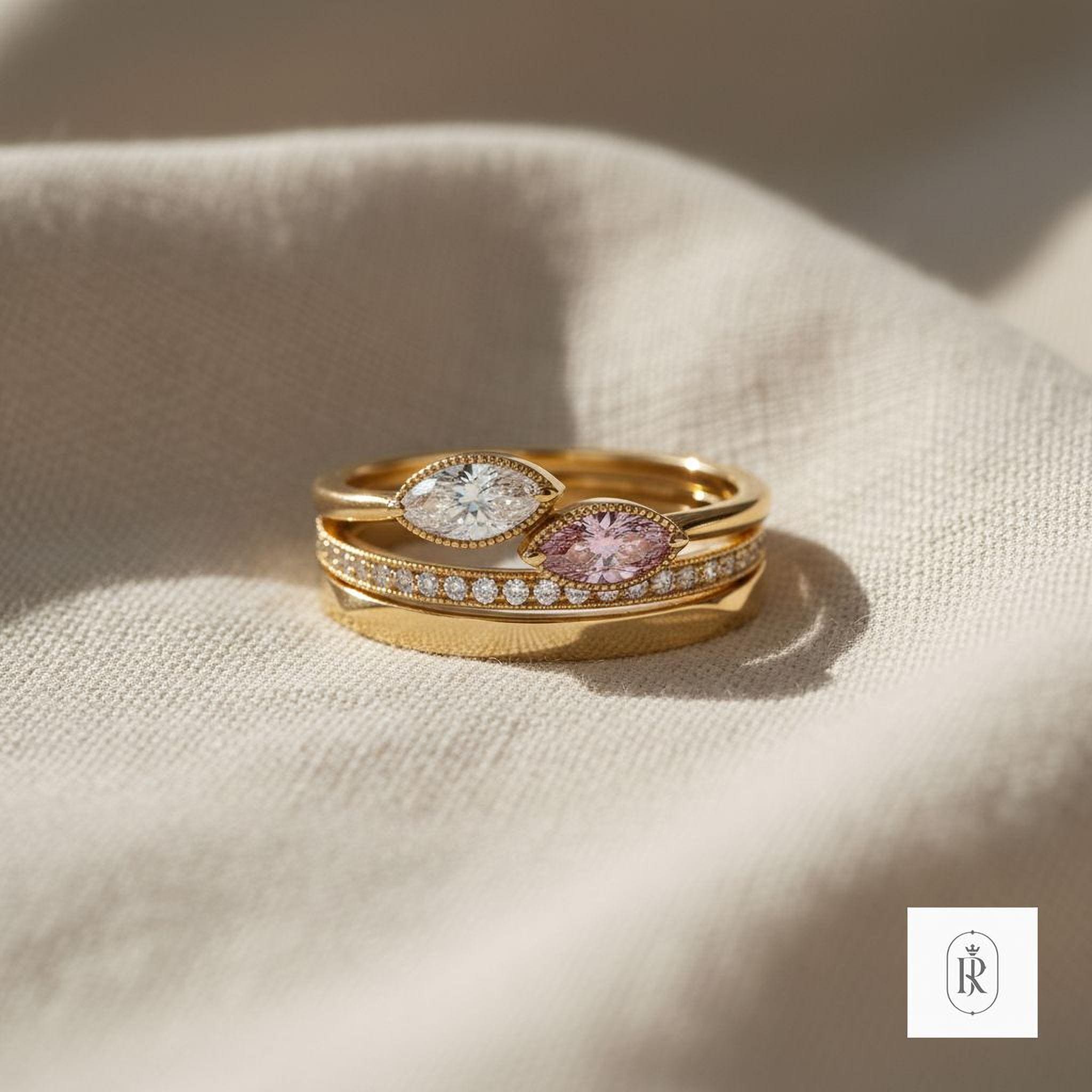 Fancy Pink Pear Diamond Ring: 14K Yellow Gold Engagement