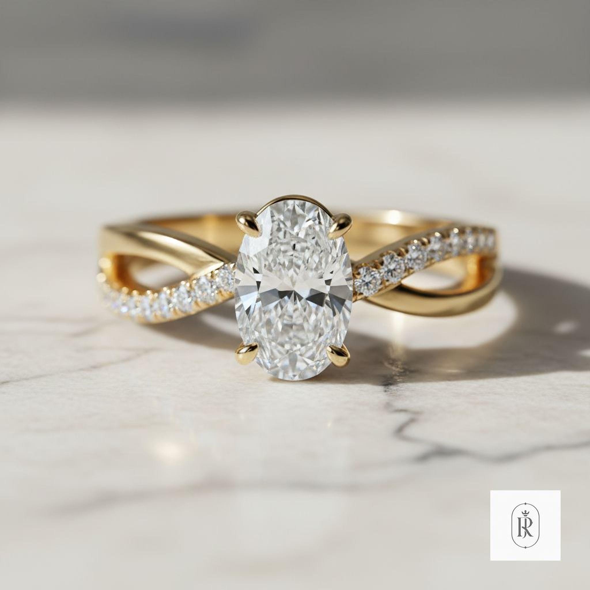 Oval Lab Diamond Ring: Sustainable 14K Yellow Gold (Micro Pavé Accent) — View 1 of custom handcrafted Lab Diamond jewellery in 14K Yellow Gold
