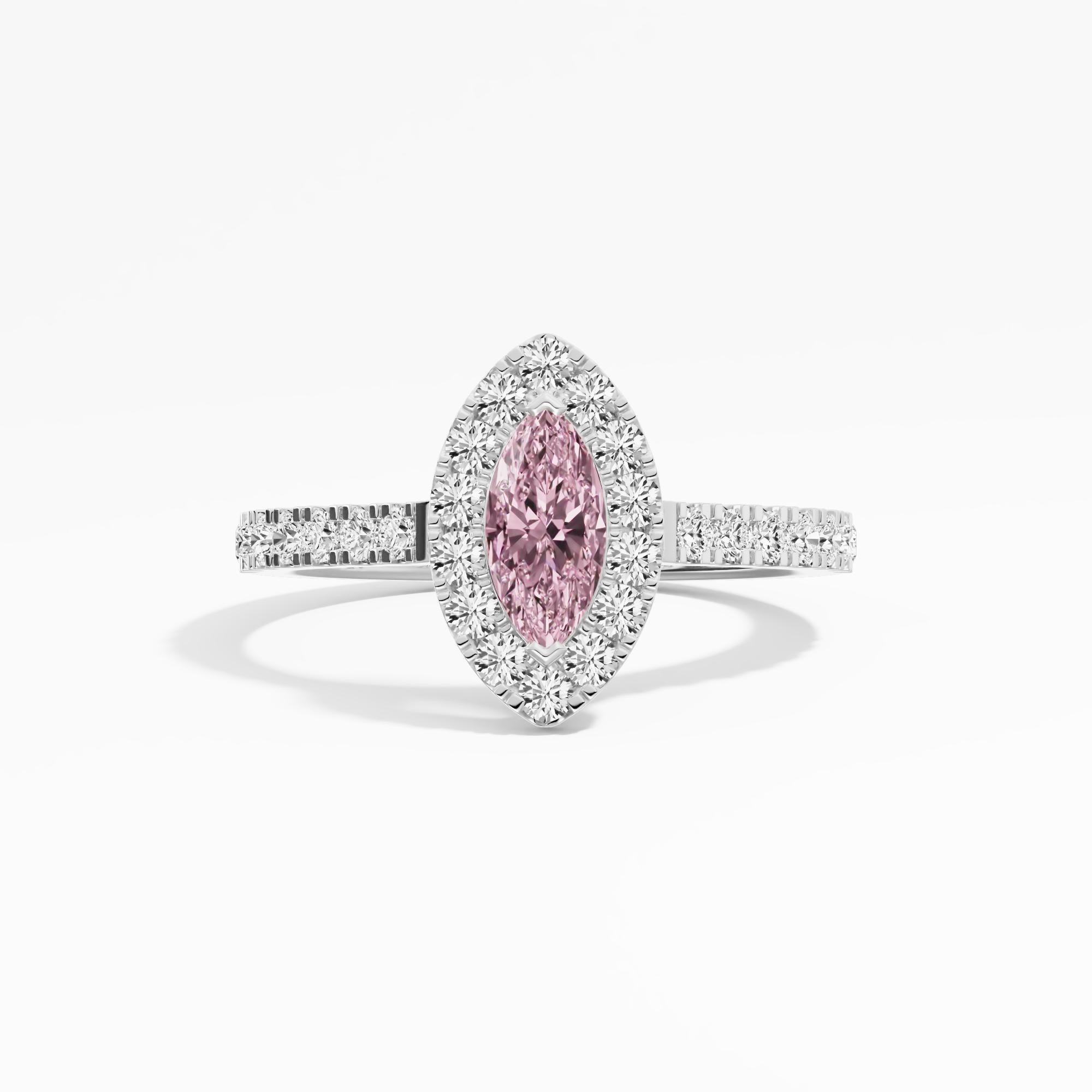 0.83ct Marquise Pink Lab Diamond Engagement Ring 14K White Gold Halo Ring — View 1 of custom handcrafted Lab Diamond jewellery in 14K White Gold