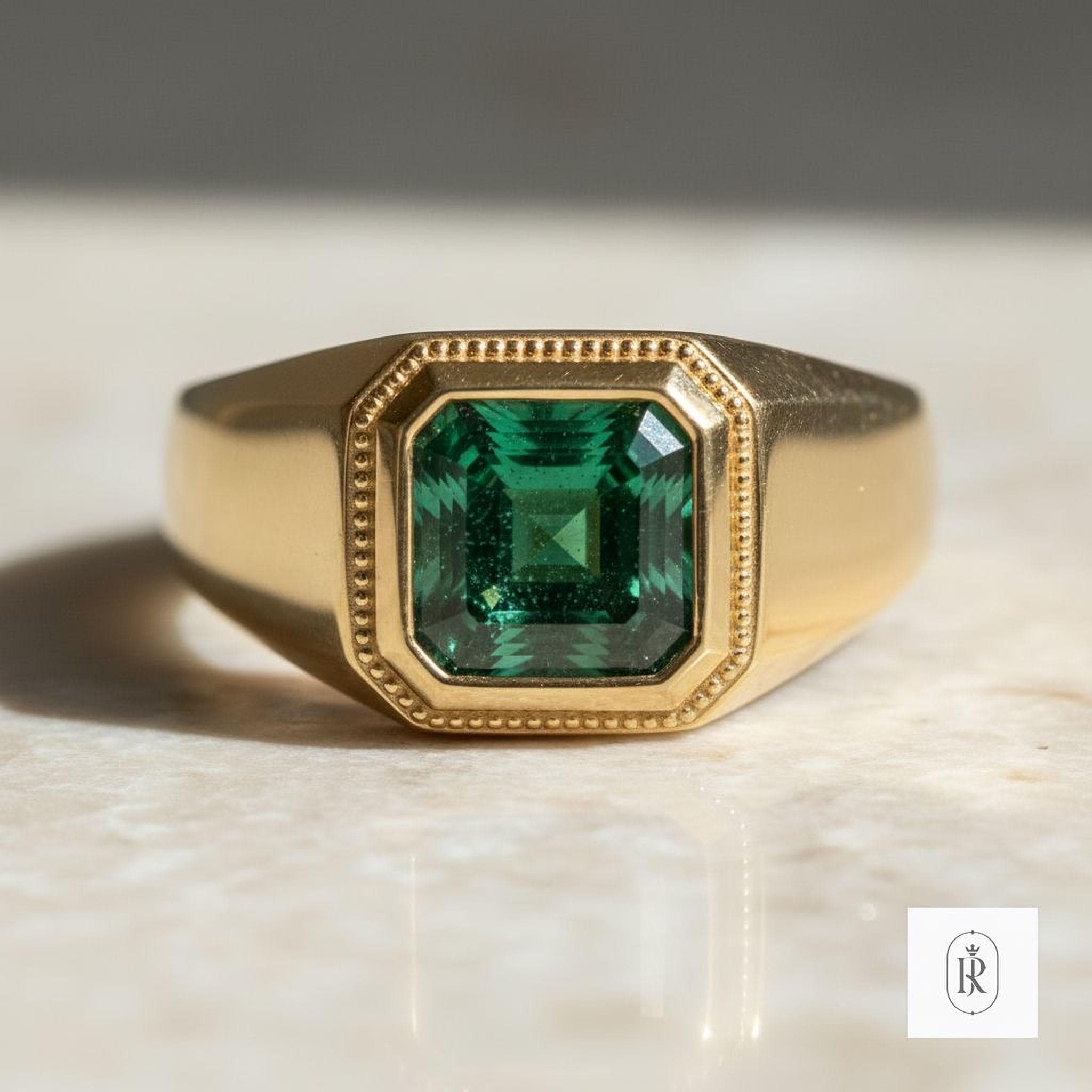 Vivid Green Emerald Cut Ring - Lab Grown Diamond, 14K Gold — View 1 of custom handcrafted Lab Diamond jewellery in 14K White Gold
