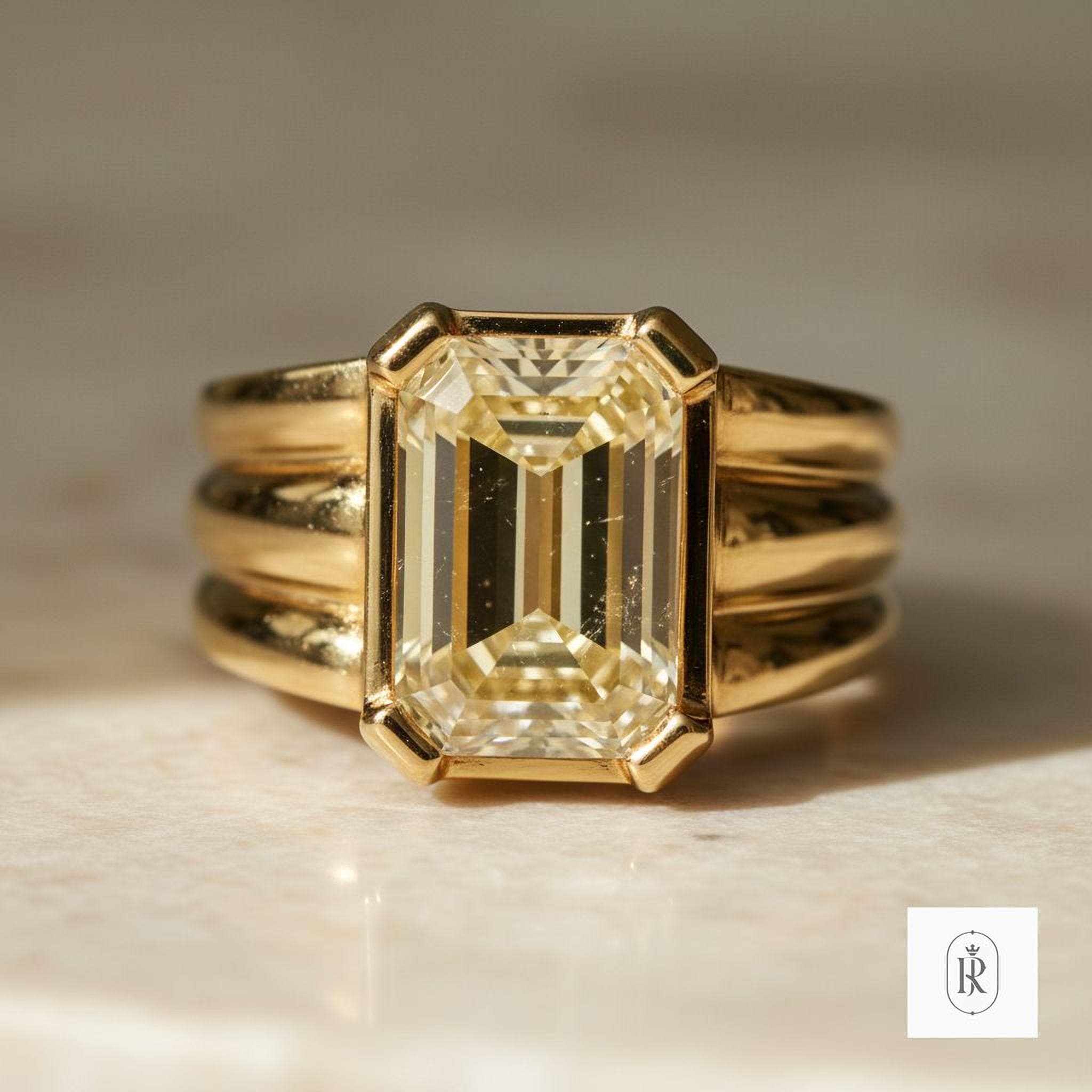 Lab Grown Yellow Diamond Ring, Emerald Cut, 14K Gold (Solitaire) — View 1 of custom handcrafted Lab Diamond jewellery in 14K White Gold