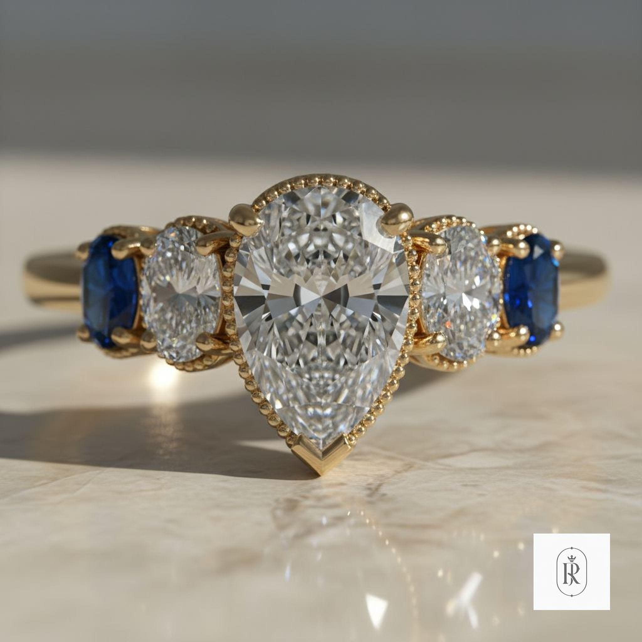 Fancy Blue Pear Diamond Ring - Lab Grown, 14K Gold Band — View 1 of custom handcrafted Lab Diamond jewellery in 14K White Gold