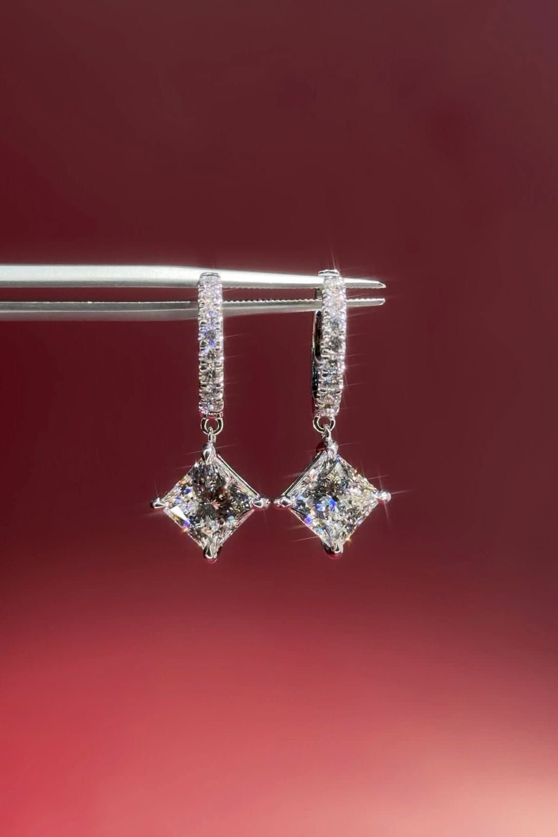 Princess Diamond Drop Hoops White Gold