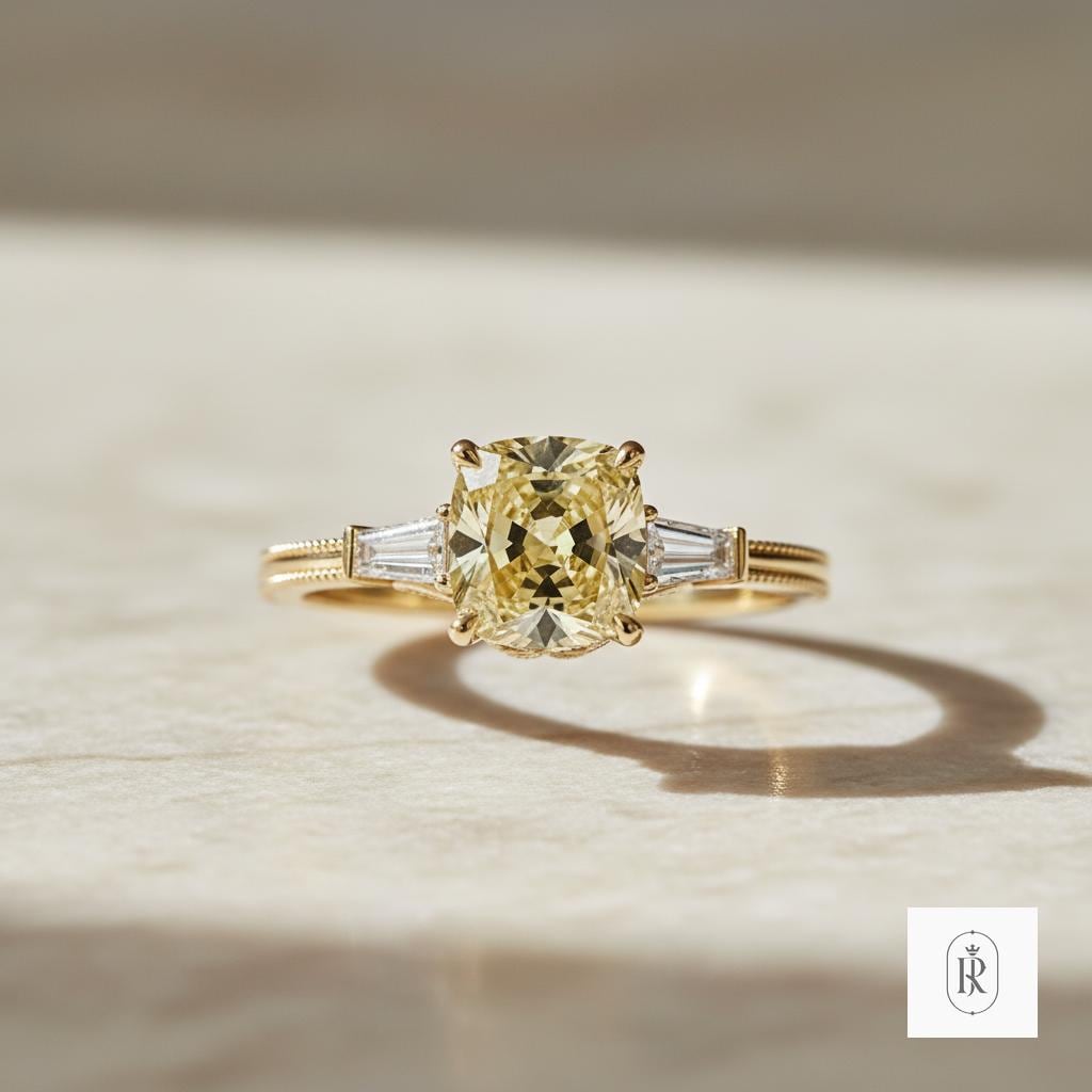 Promise Ring: Vivid Yellow Cushion Diamond (2ct, 14K Gold) — View 1 of custom handcrafted Lab Diamond jewellery in 14K White Gold