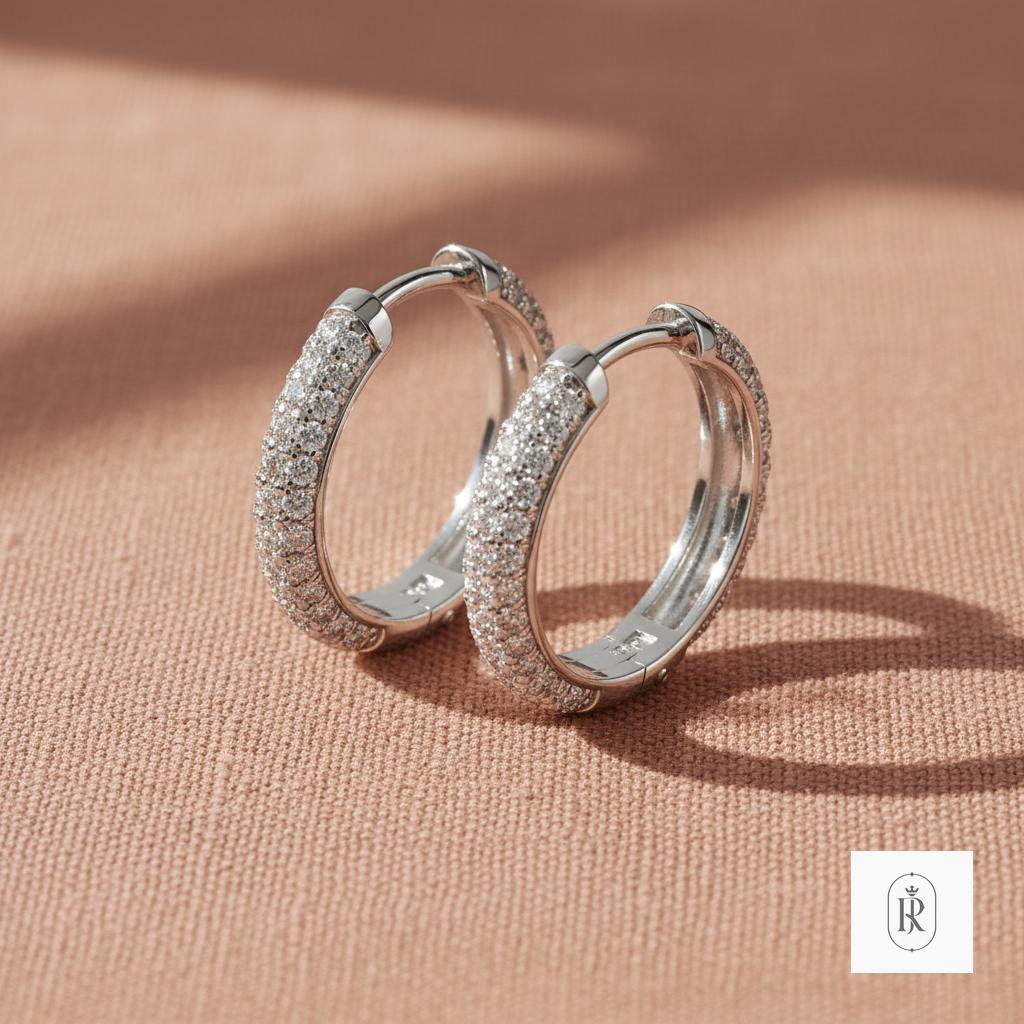 1.38ct Round Lab Diamond Hoop Earrings 14K White Gold Prong Set Hoops — View 1 of custom handcrafted Lab Diamond jewellery in 14K White Gold