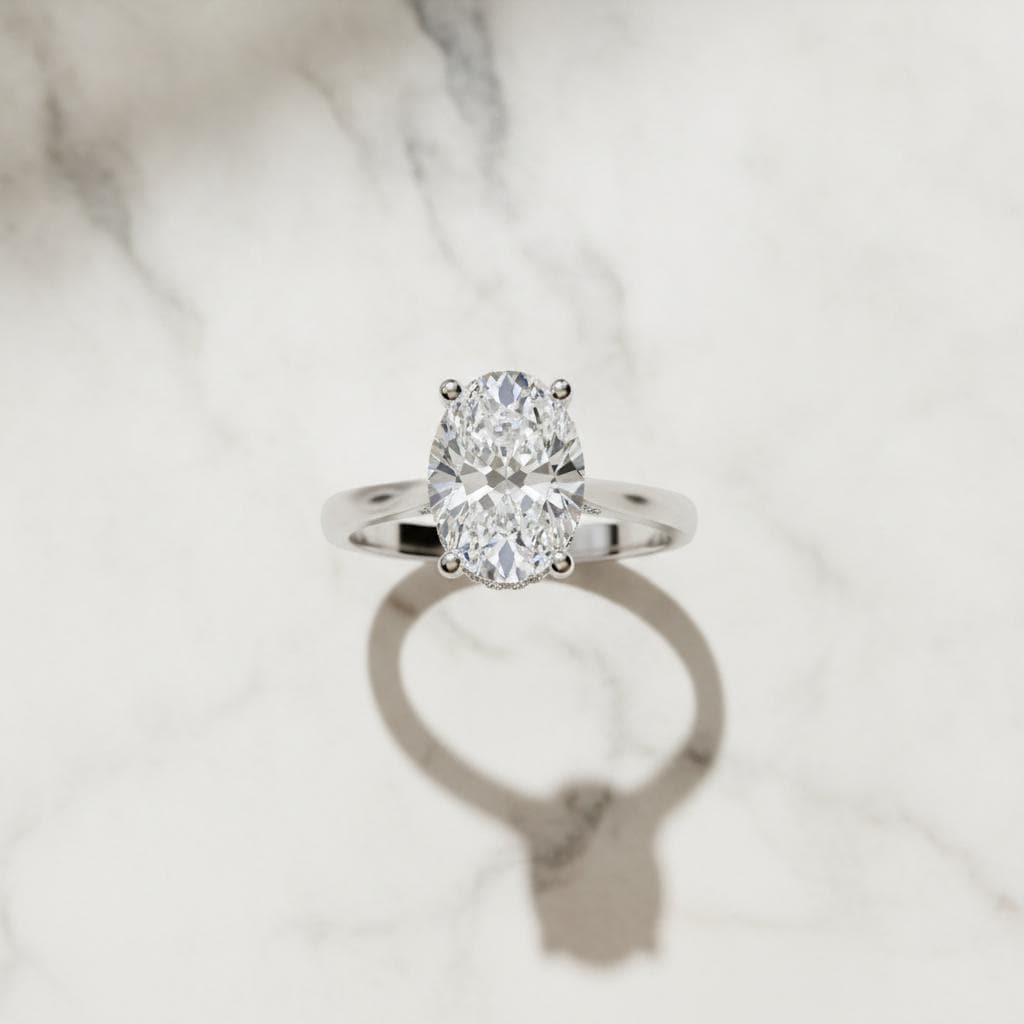3.15ct Oval Lab Diamond Engagement Ring 14K White Gold Prong Set Bridal Ring