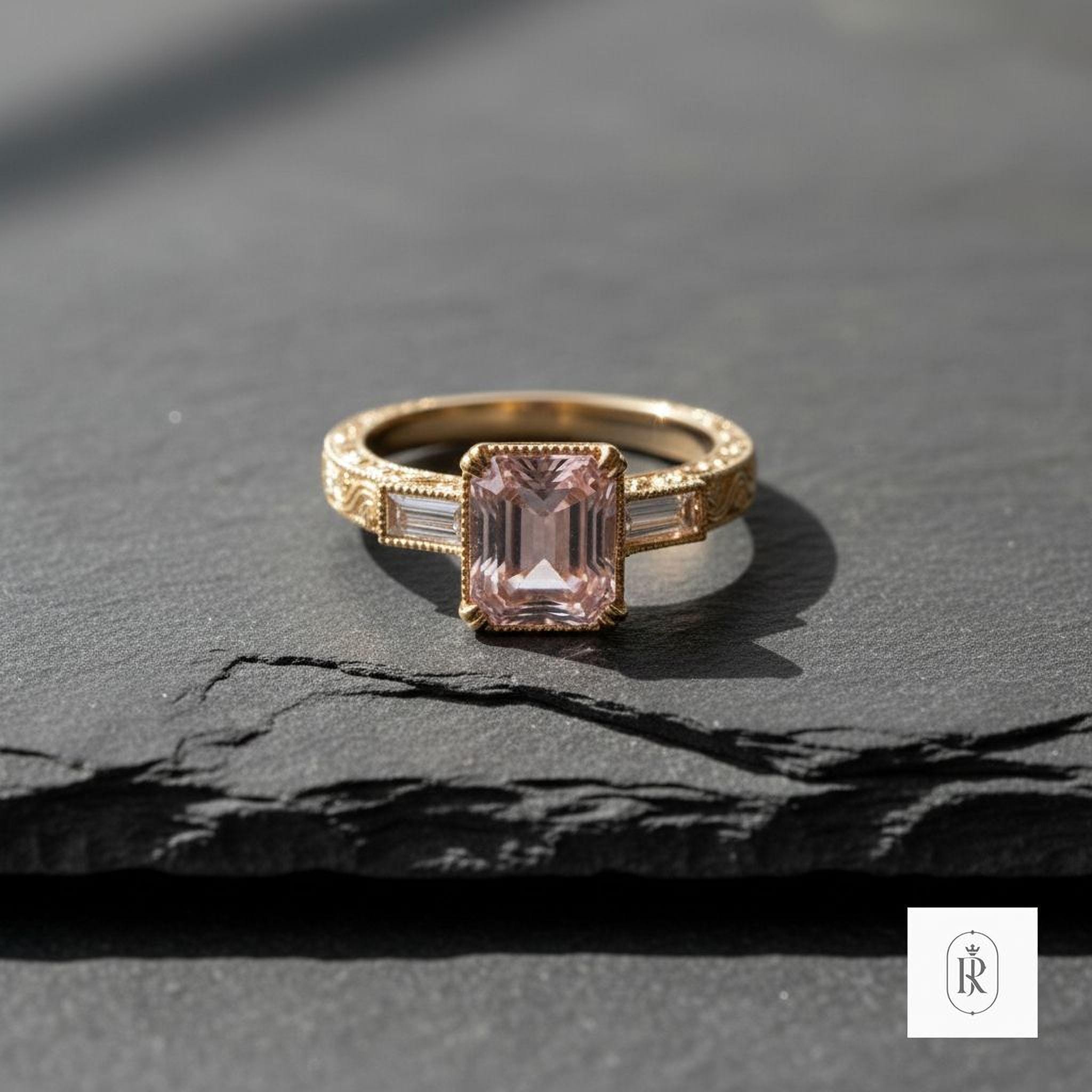 Pink Diamond Engagement Ring: Lab Grown Emerald Cut (14K Gold) — View 1 of custom handcrafted Lab Diamond jewellery in 14K White Gold