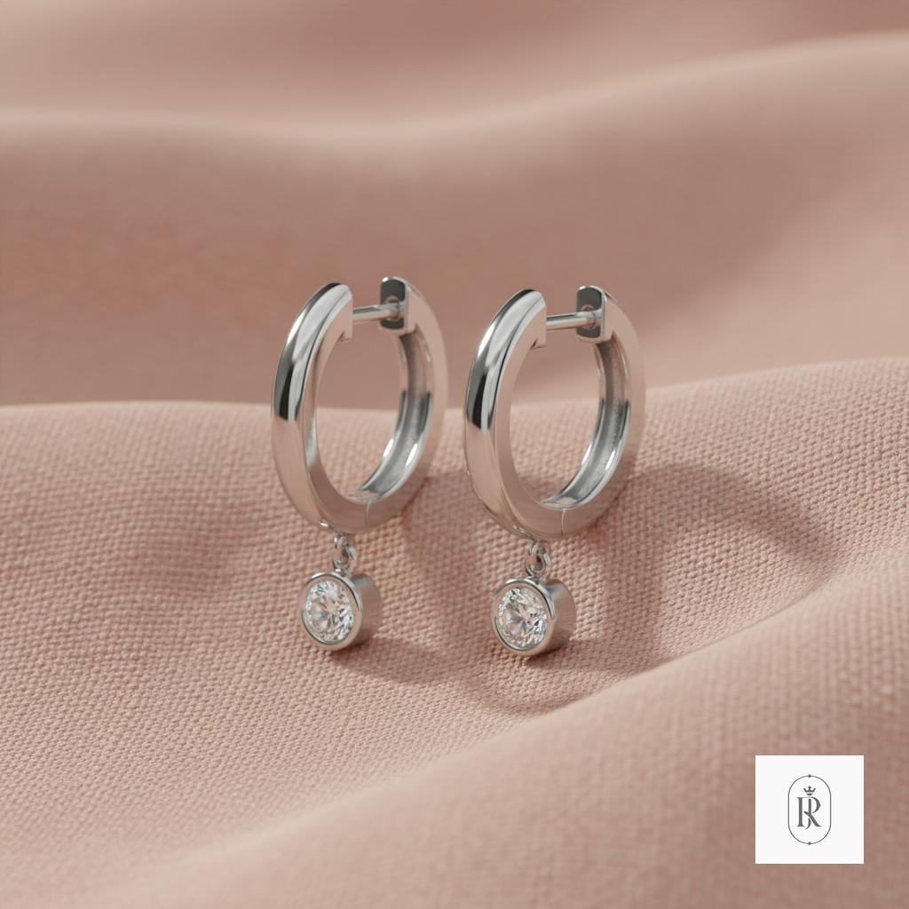 0.50ct Round Lab Diamond Hoop Earrings | 14K White Gold Prong Set Hoops