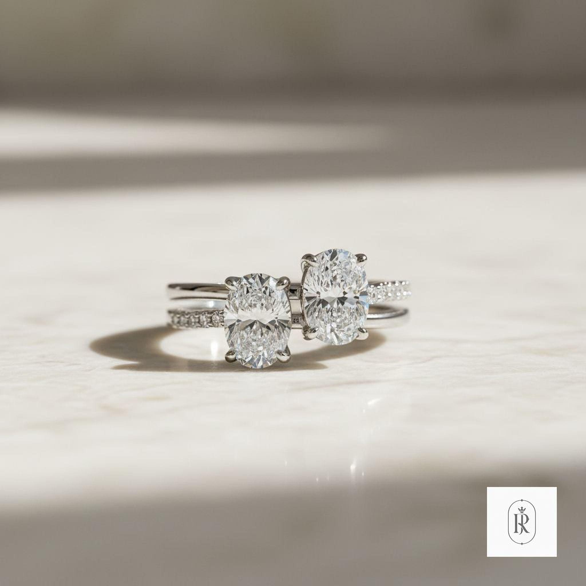 Oval Lab Diamond Engagement Ring: 2.3ct East-West 14K Gold — View 1 of custom handcrafted Lab Diamond jewellery in 14K White Gold